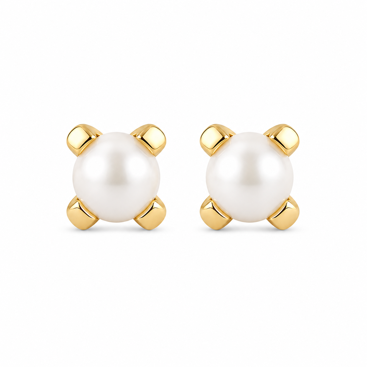 4MM White Pearl 24K Pure Gold Plated Ear Studs For Kids