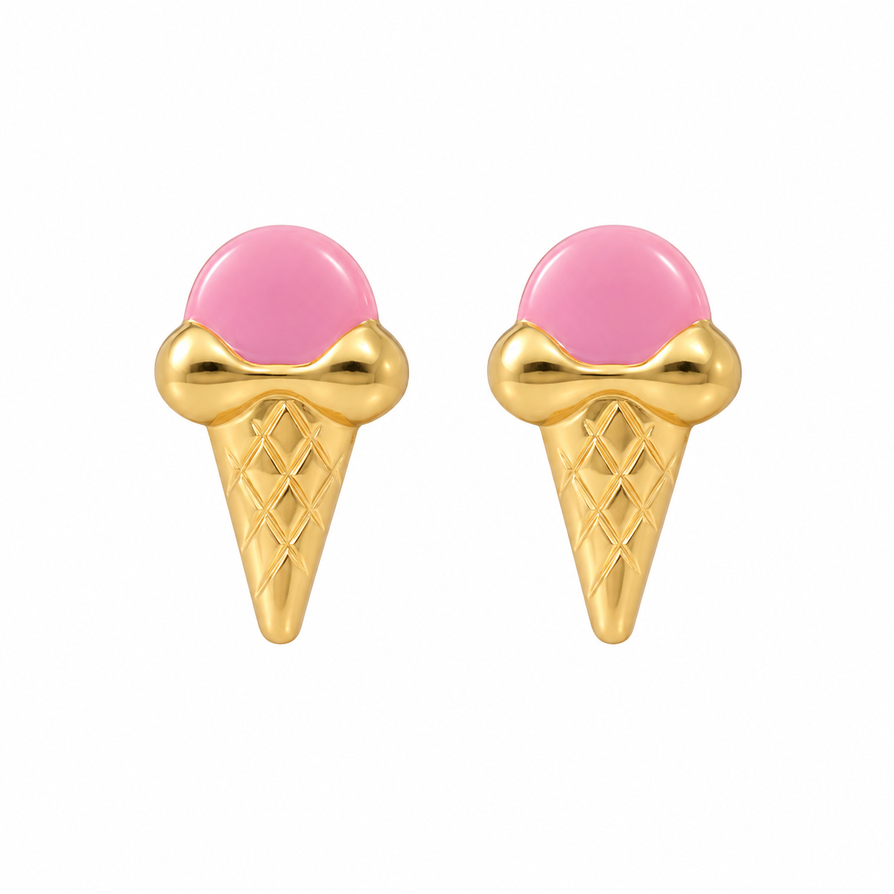 Pink Ice Cream 24K Pure Gold Plated Ear Stud For Kids