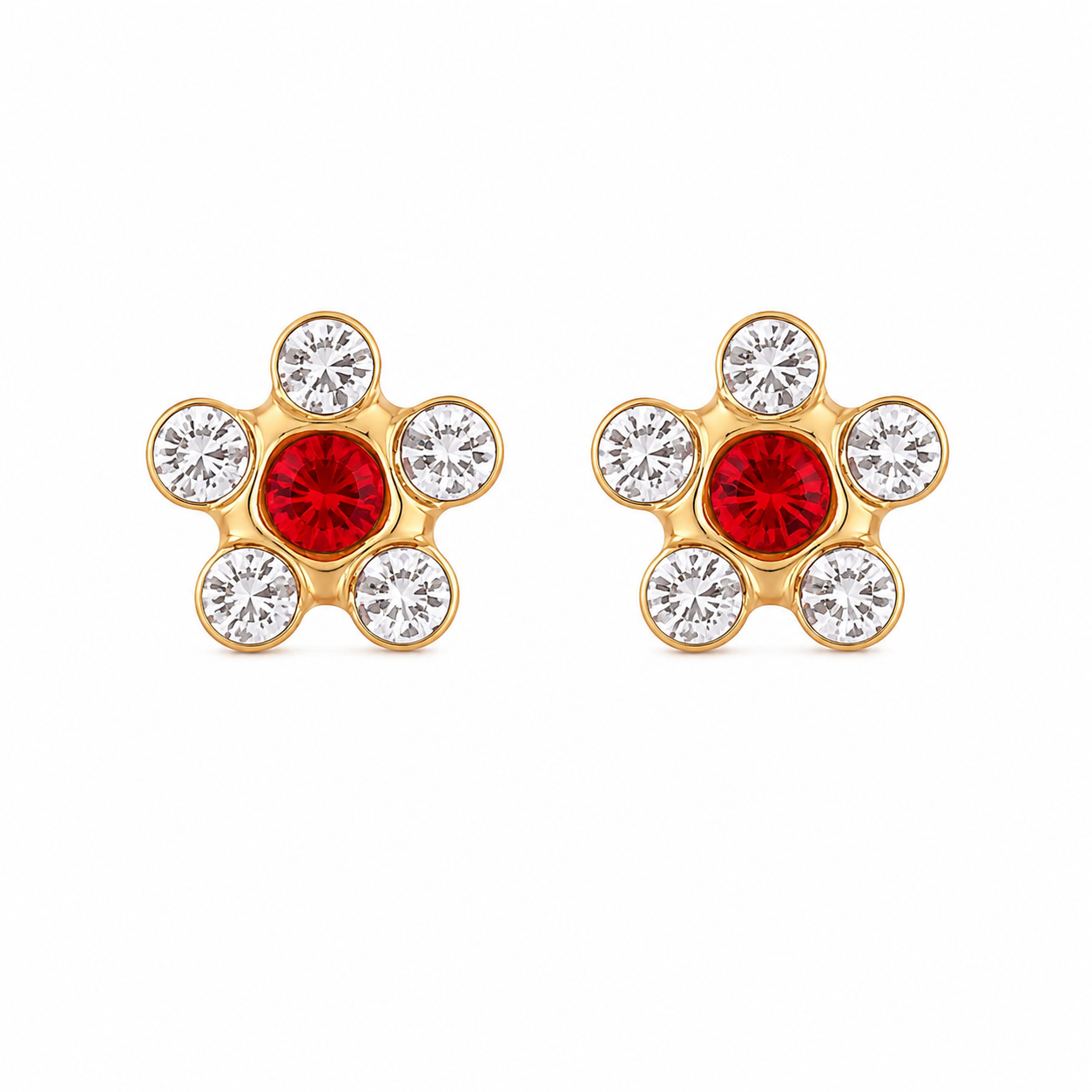 Daisy April Crystal -July Ruby 24K Pure Gold Plated Ear Studs For Kids