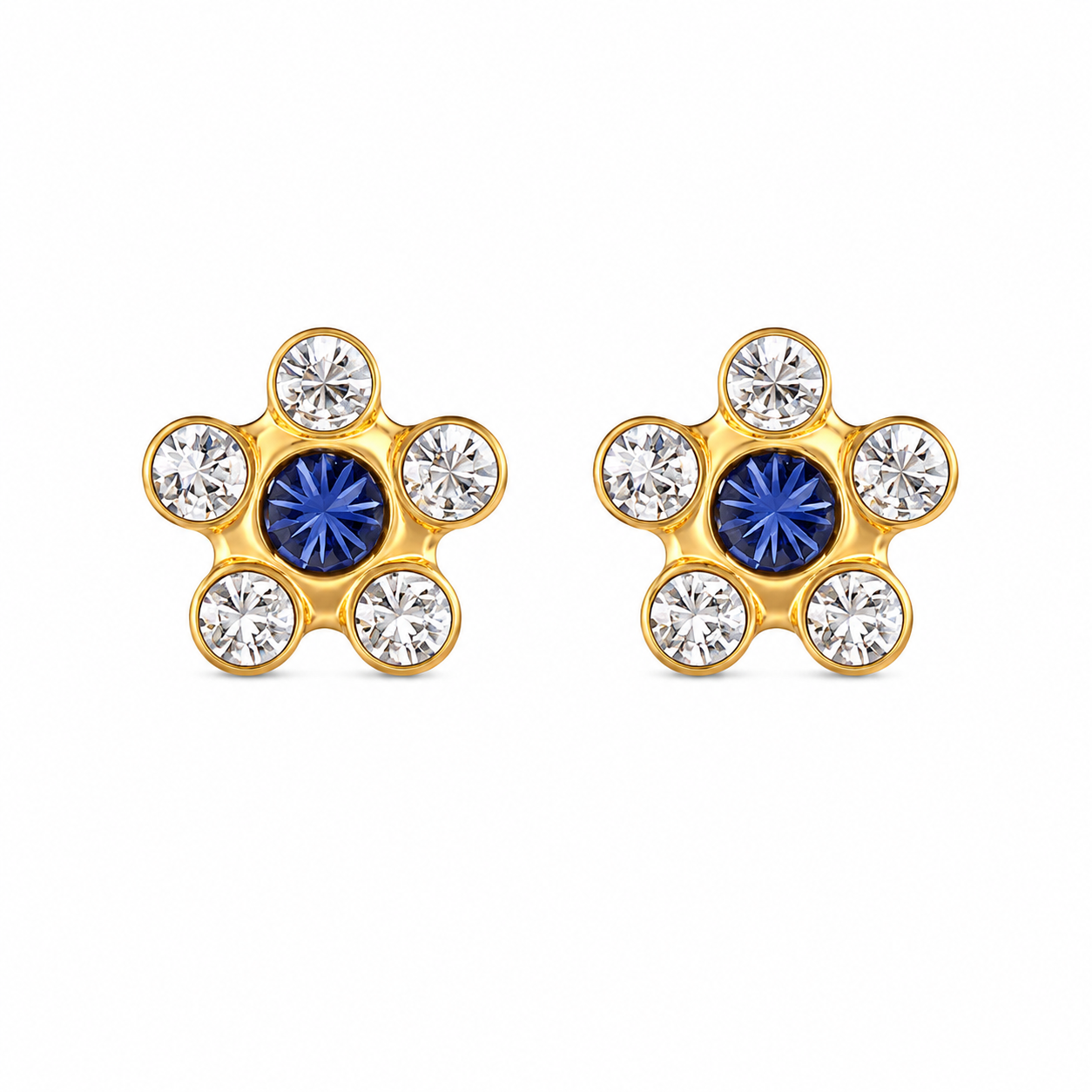 Daisy April Crystal- September Sapphire 24K Pure Gold Plated Ear Studs For Kids