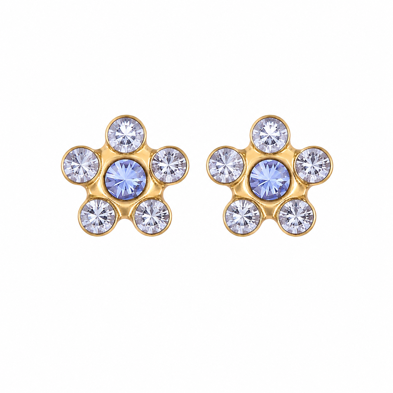 Daisy Light Sapphire September Sapphire 24K Pure Gold Plated Ear Studs For Kids