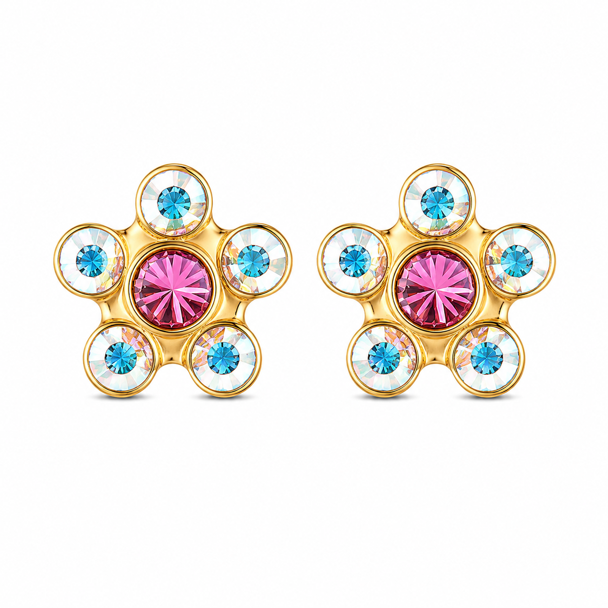 Daisy Ab Crystal October Rose 24K Pure Gold Plated Ear Studs For Kids