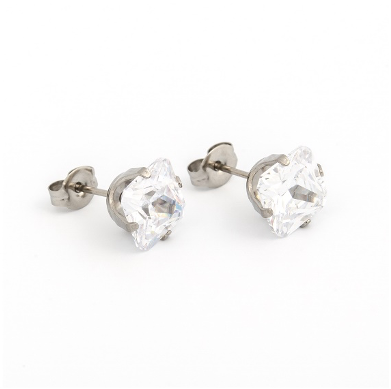 Studex Sensitive Stainless Steel 8X8MM Cubic Zirconia Princess Cut Ear Stud | MADE IN USA | Ideal for everyday wear
