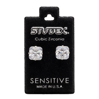 Studex Sensitive Stainless Steel 8X8MM Cubic Zirconia Princess Cut Ear Stud | MADE IN USA | Ideal for everyday wear