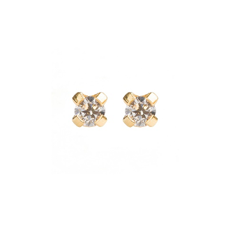 2MM Cubic Zirconia 24K Pure Gold Plated Piercing Ear Stud