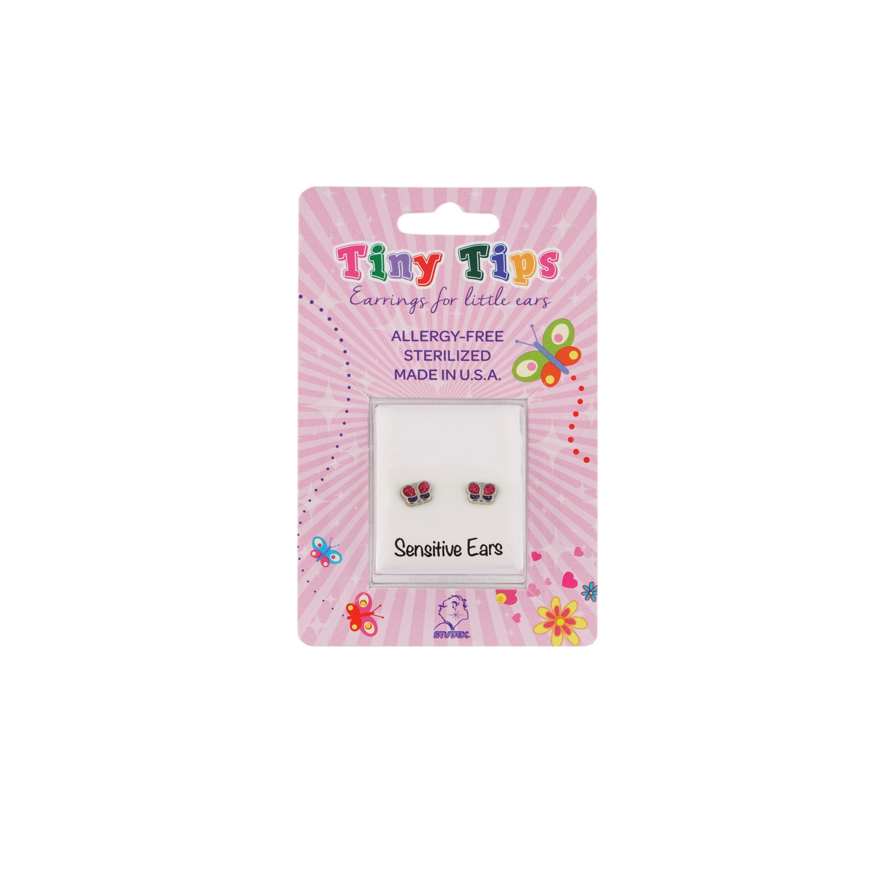 Allergy free Stainless Steel Pink/ Turquoise Glitter Butterfly Ear Studs For Kids