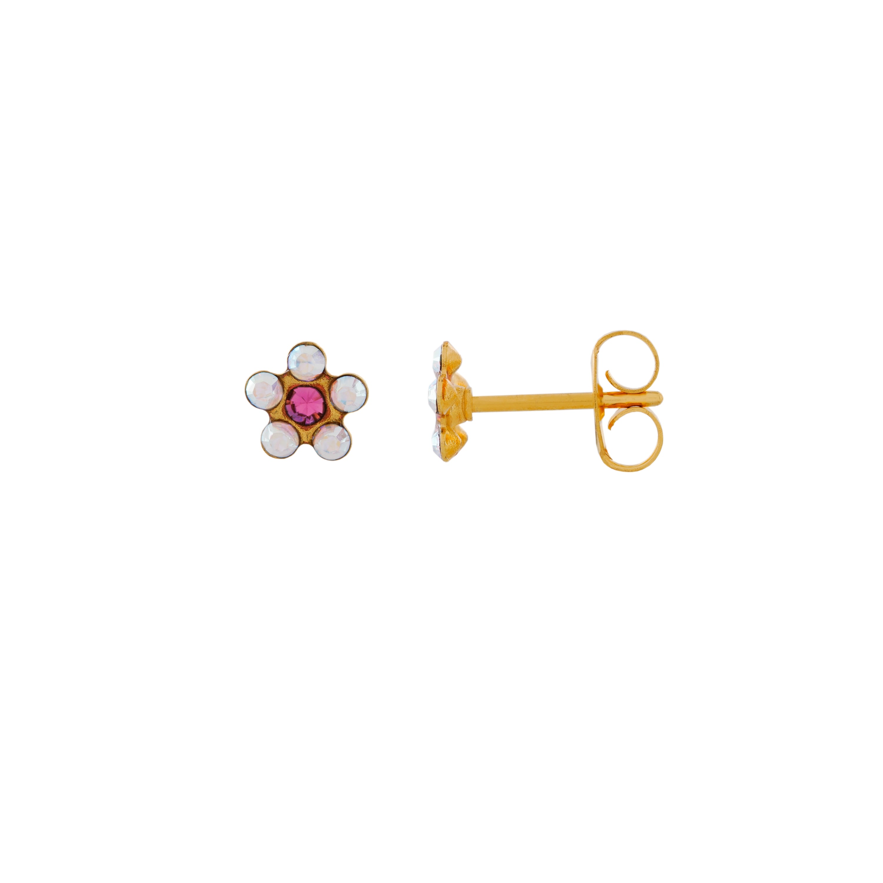 Daisy Ab Crystal Ð October Rose 24K Pure Gold Plated Ear Studs For Kids