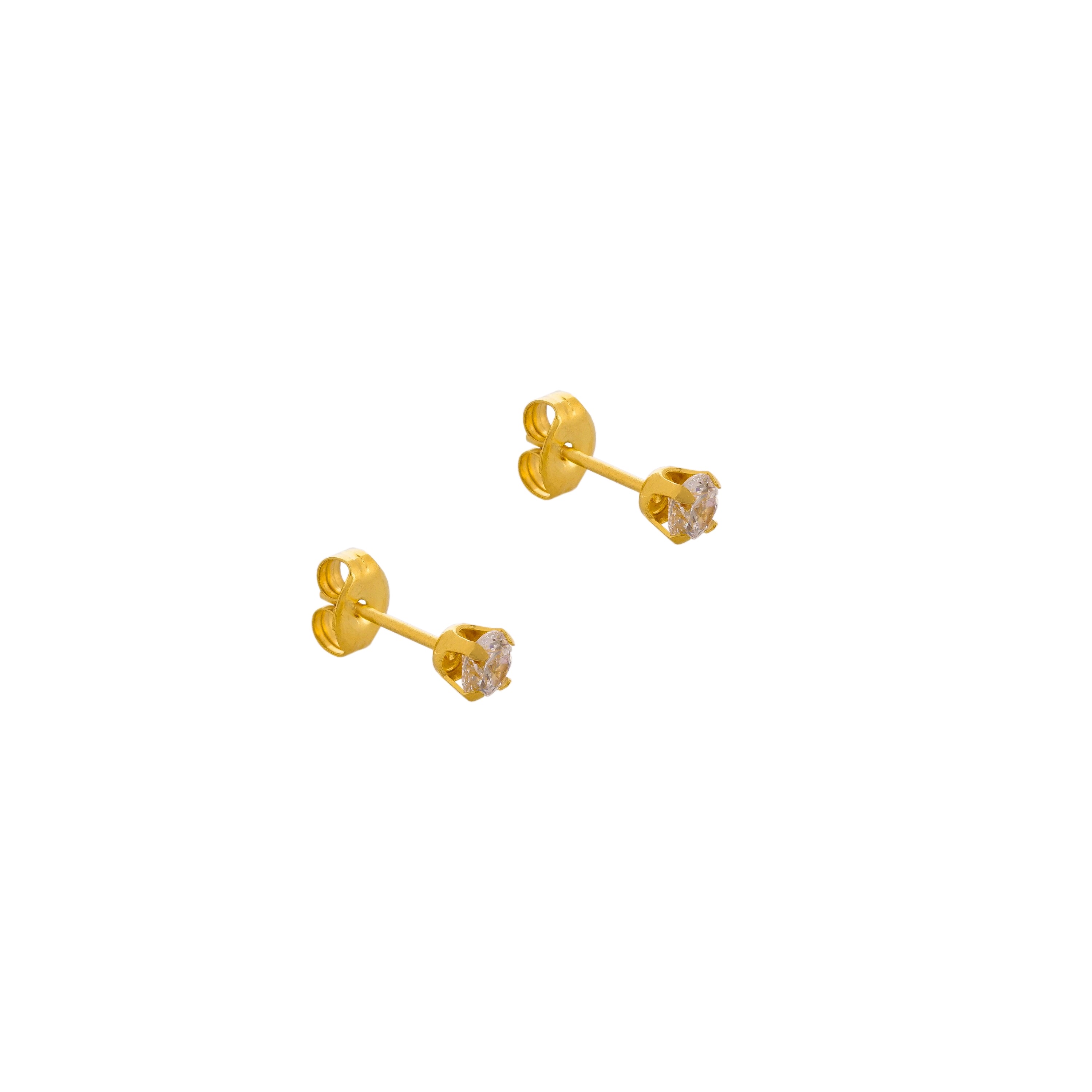 3MM Cubic Zirconia 24K Pure Gold Plated Ear Studs For Kids