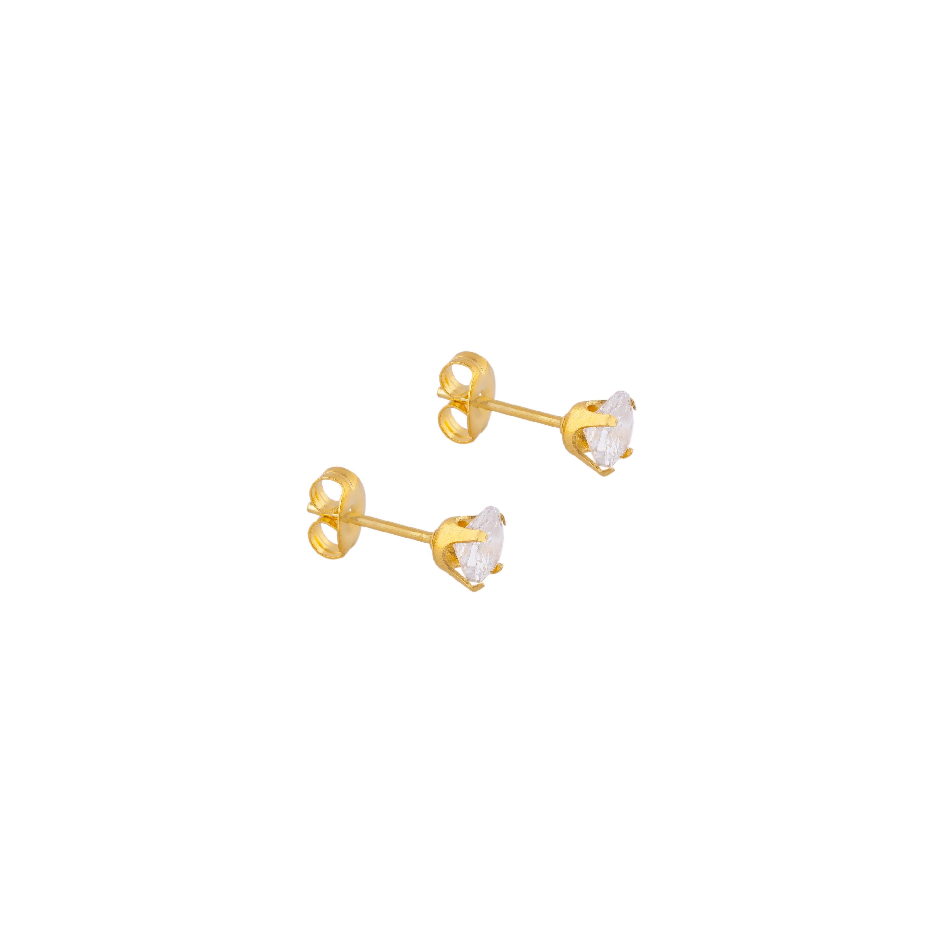 5X5MM Heart Cubic Zirconia 24K Pure Gold Plated Ear Studs | MADE IN USA | Ideal for everyday wear