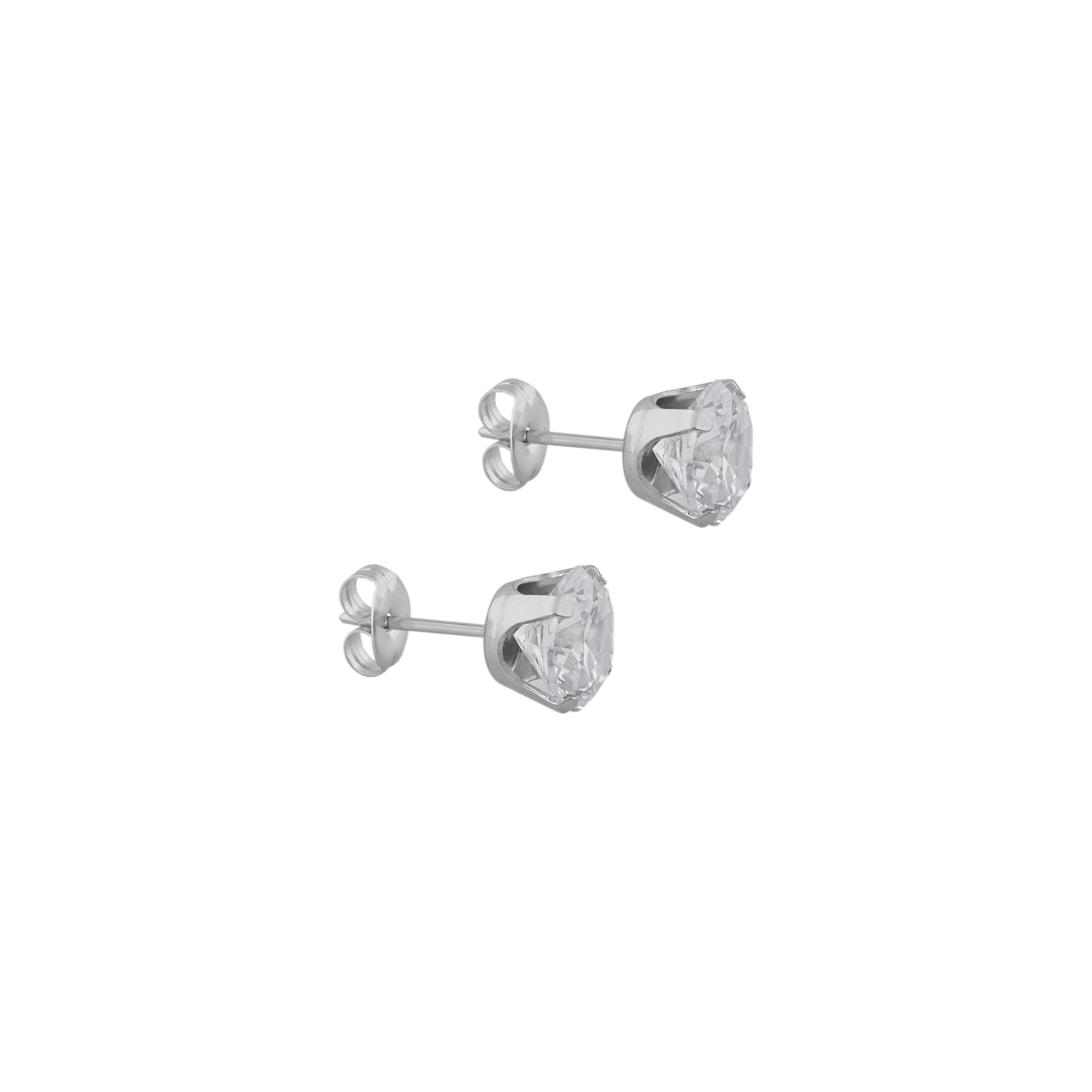 8MM Cubic Zirconia Allergy free Stainless Steel Ear Studs | MADE IN USA | Ideal for everyday wear