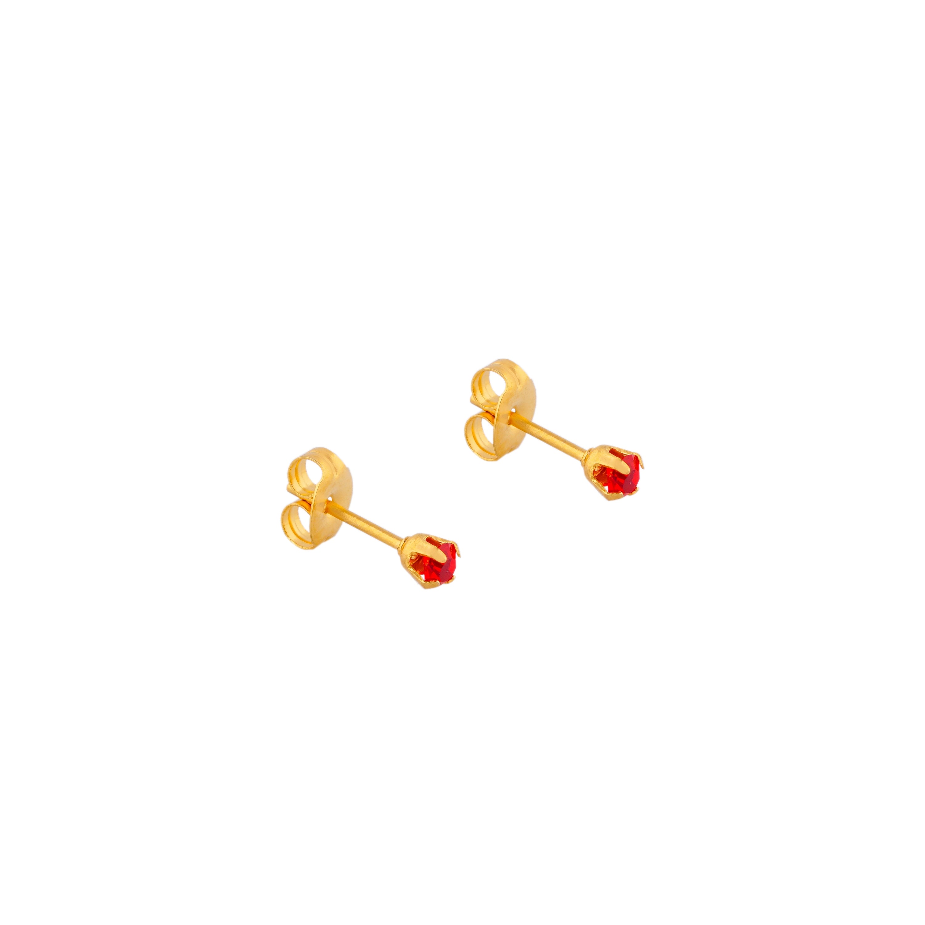 3MM -July Ruby Birthstone 24K Pure Gold Plated Ear Studs For Kids