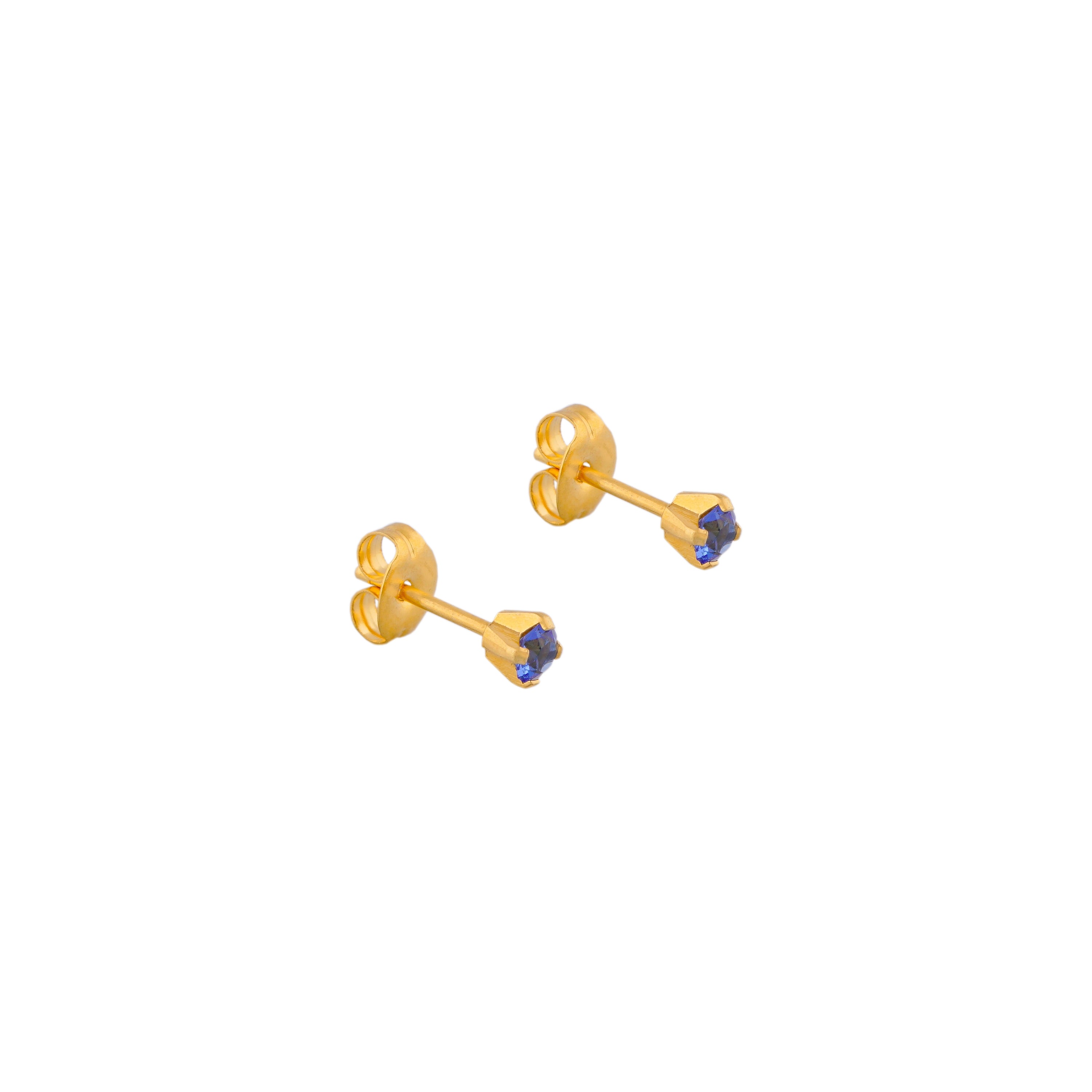 3MM September Sapphire Birthstone 24K Pure Gold Plated Ear Studs For Kids