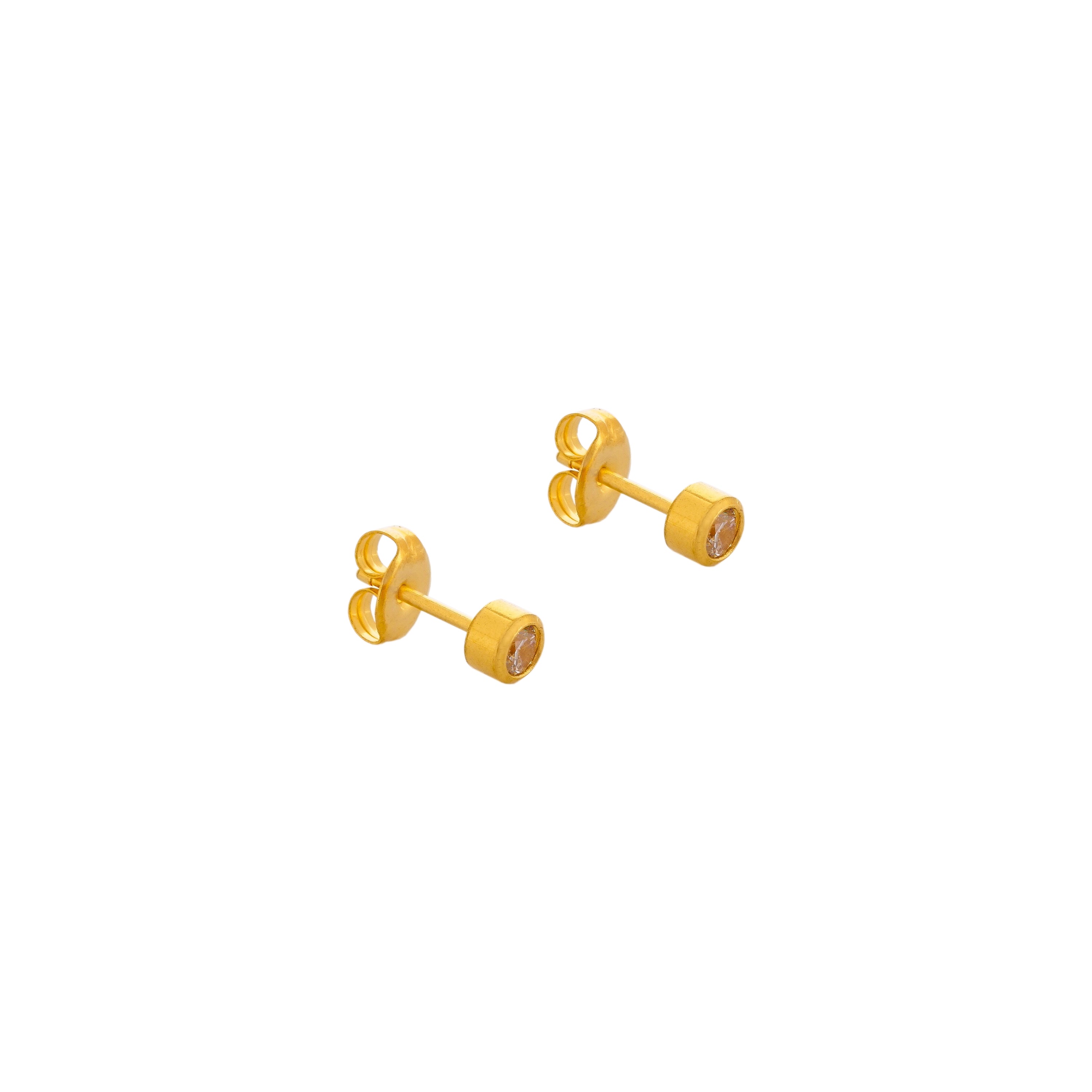 3MM Cubic Zirconia Bezel 24K Pure Gold Plated Ear Studs For Kids