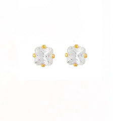 4MM Cubic Zirconia Princess Cut 24K Pure Gold Plated Ear Studs | MADE IN USA | Ideal for everyday wear