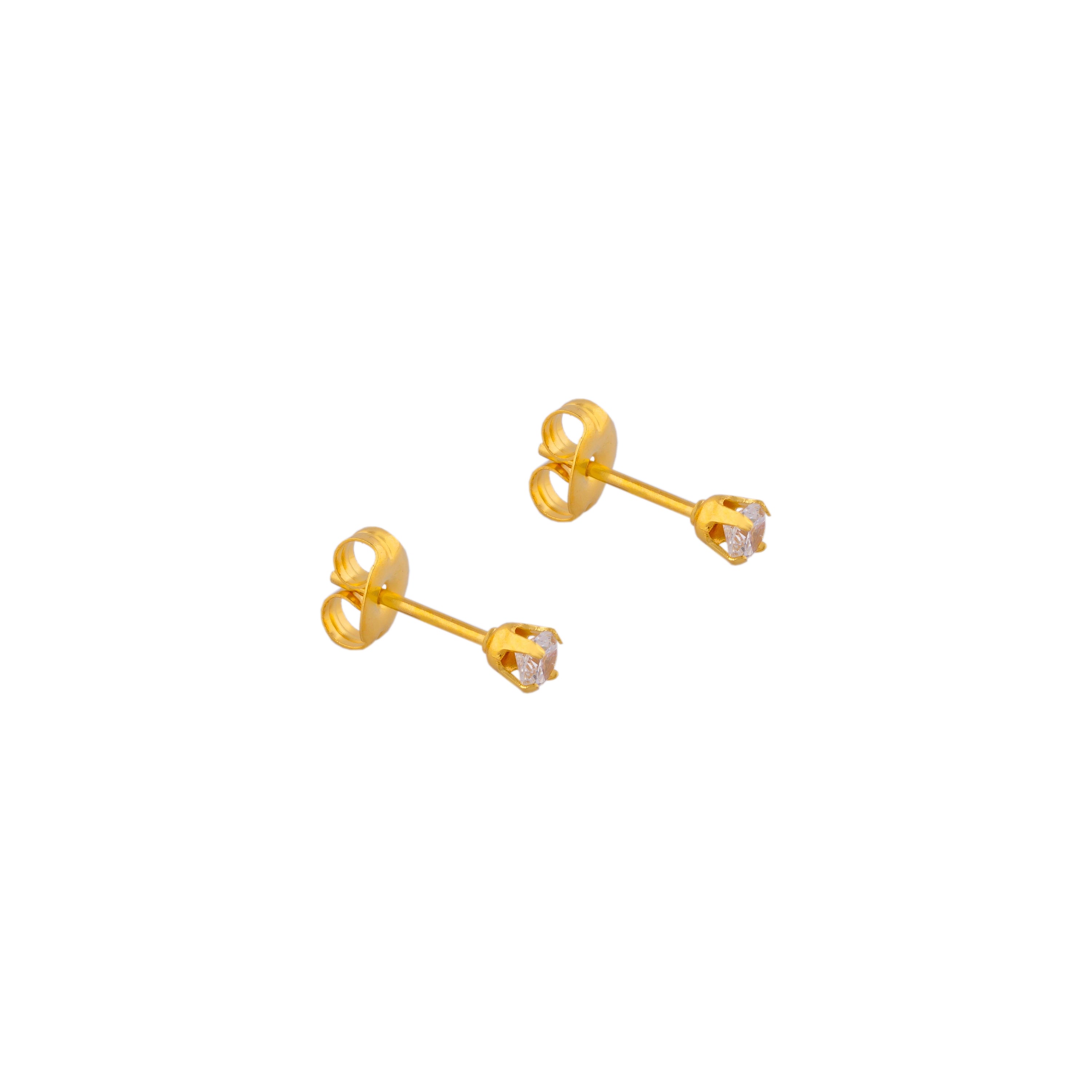 4MM Cubic Zirconia 24K Pure Gold Plated Ear Studs For Kids