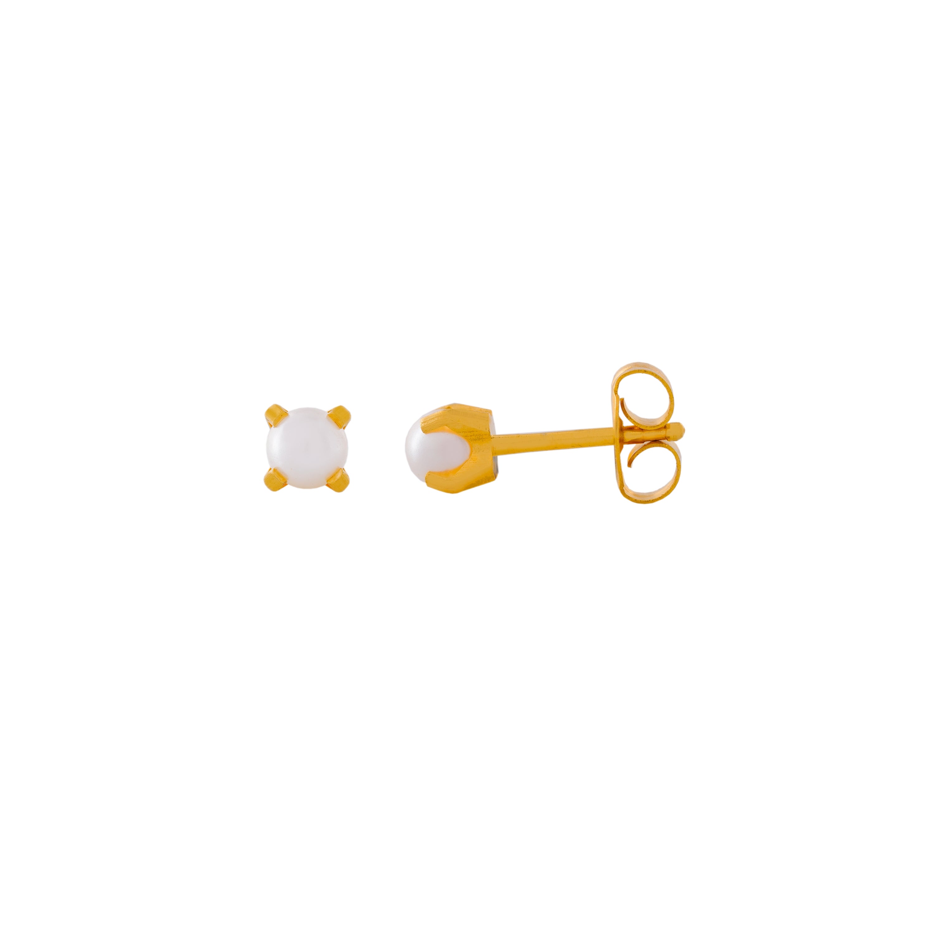 4MM White Pearl 24K Pure Gold Plated Ear Studs For Kids