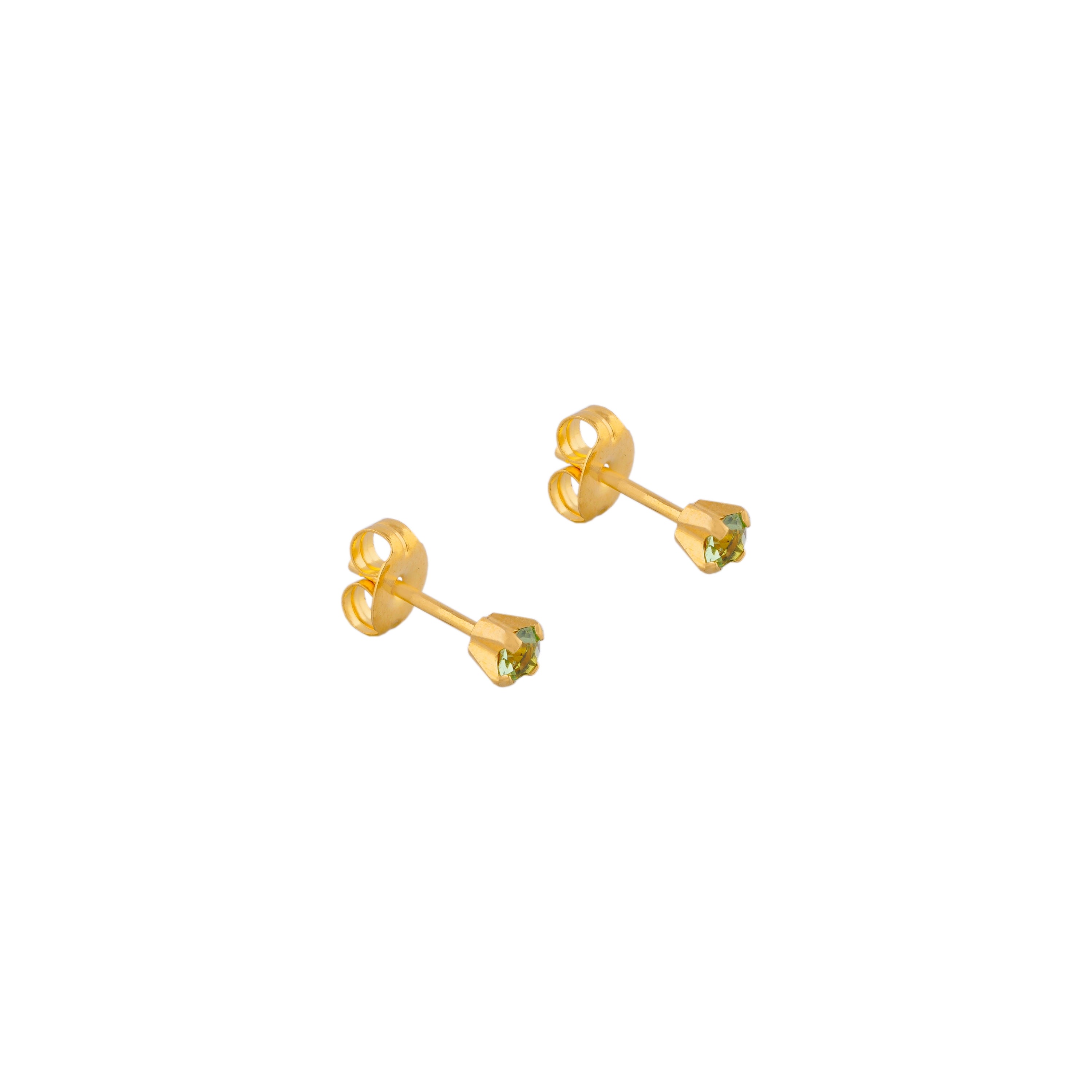 3MM Ð August Peridot Birthstone 24K Pure Gold Plated Ear Studs For Kids