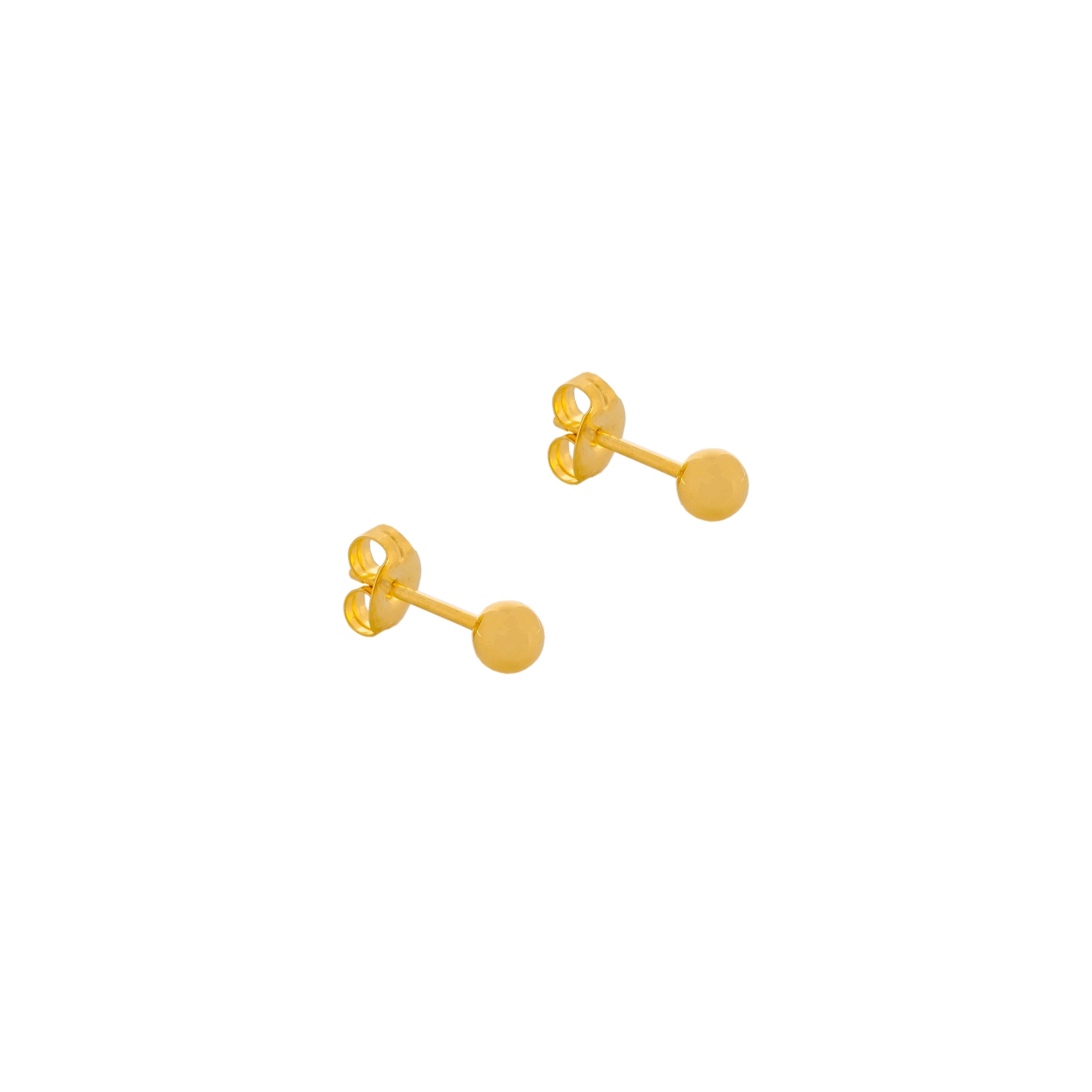 3MM Ball 24K Pure Gold Plated Ear Studs For Kids