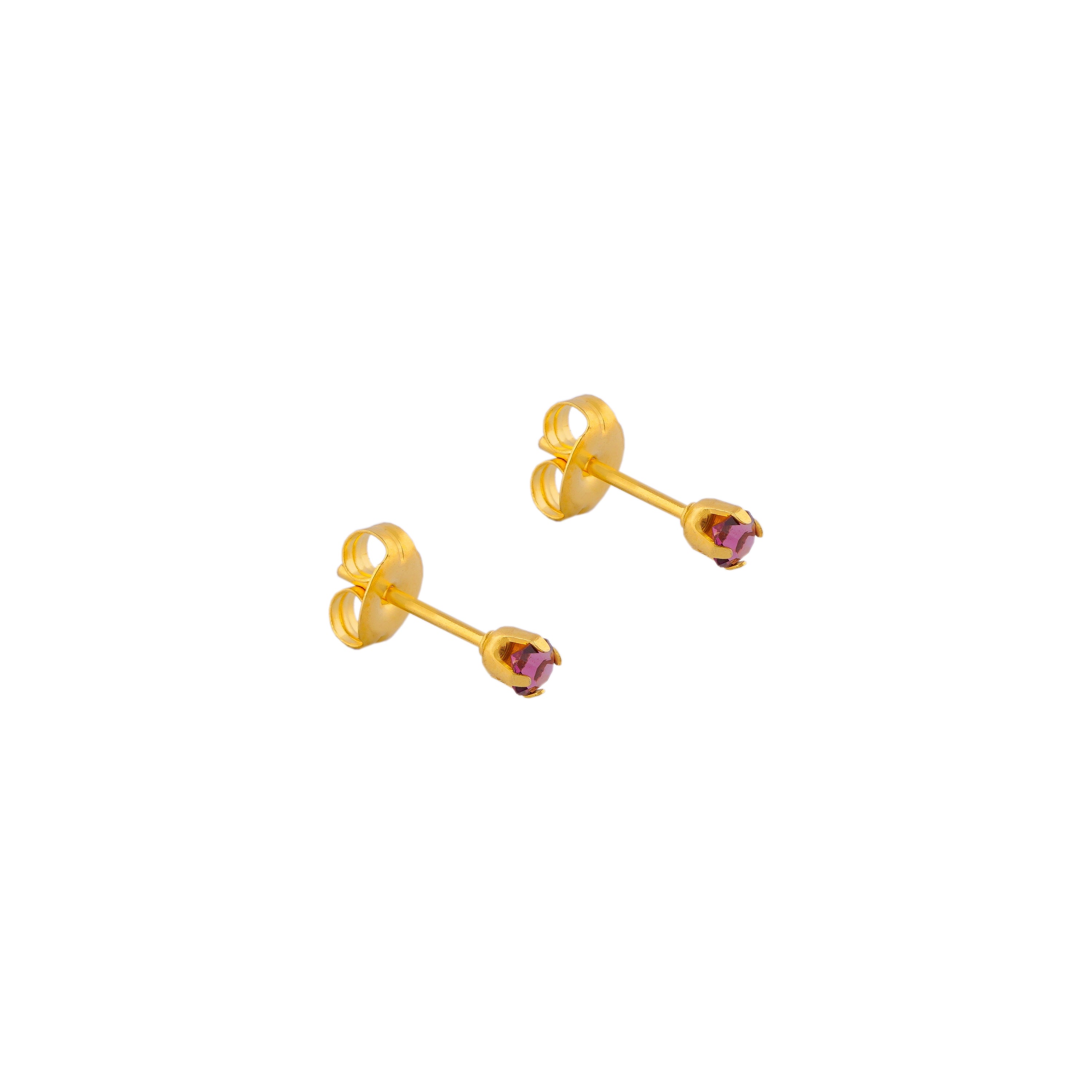 3MM Amethyst February Birthstone 24K Pure Gold Plated Ear Studs For Kids