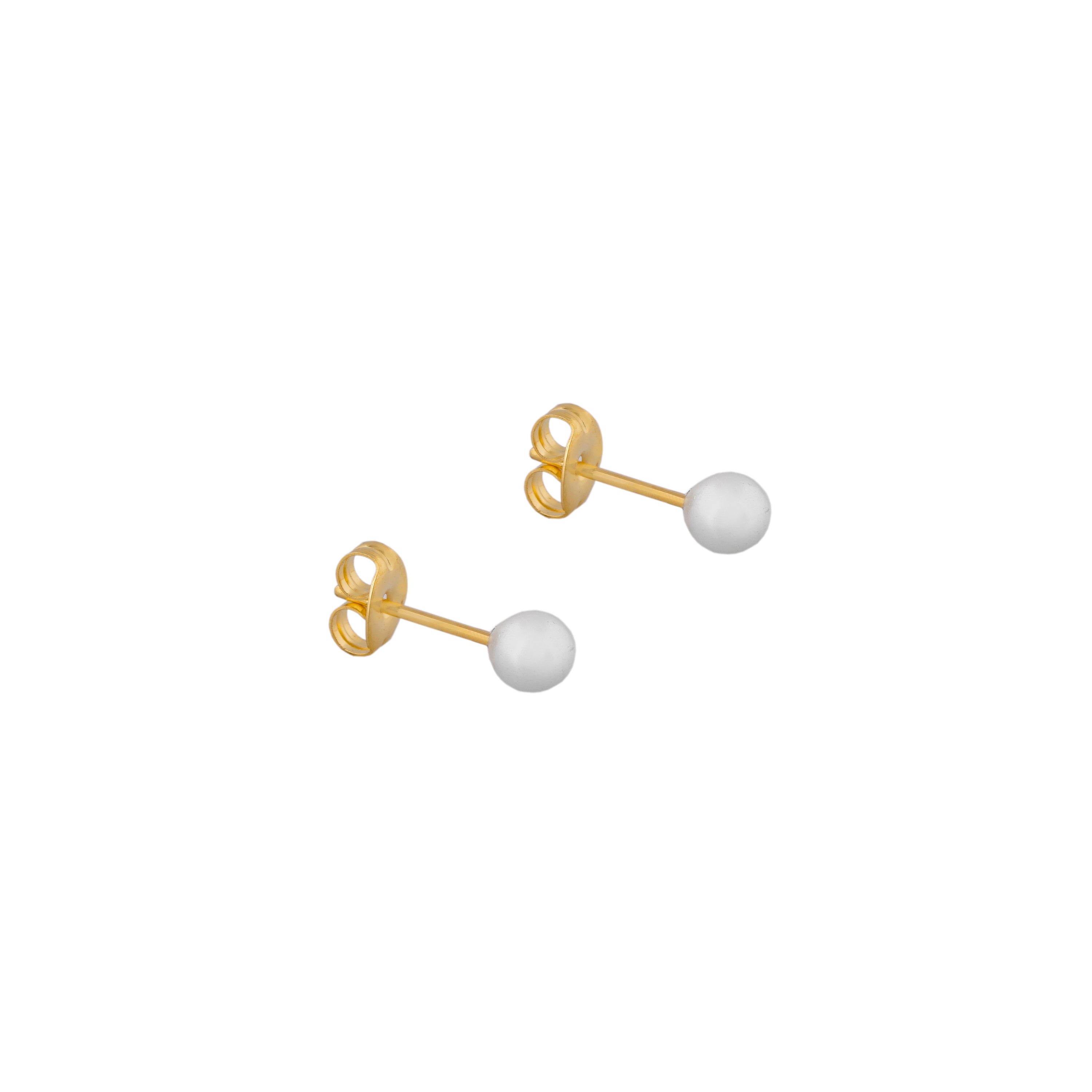 5MM White Pearl 24K Pure Gold Plated Ear Studs | MADE IN USA | Ideal for everyday wear