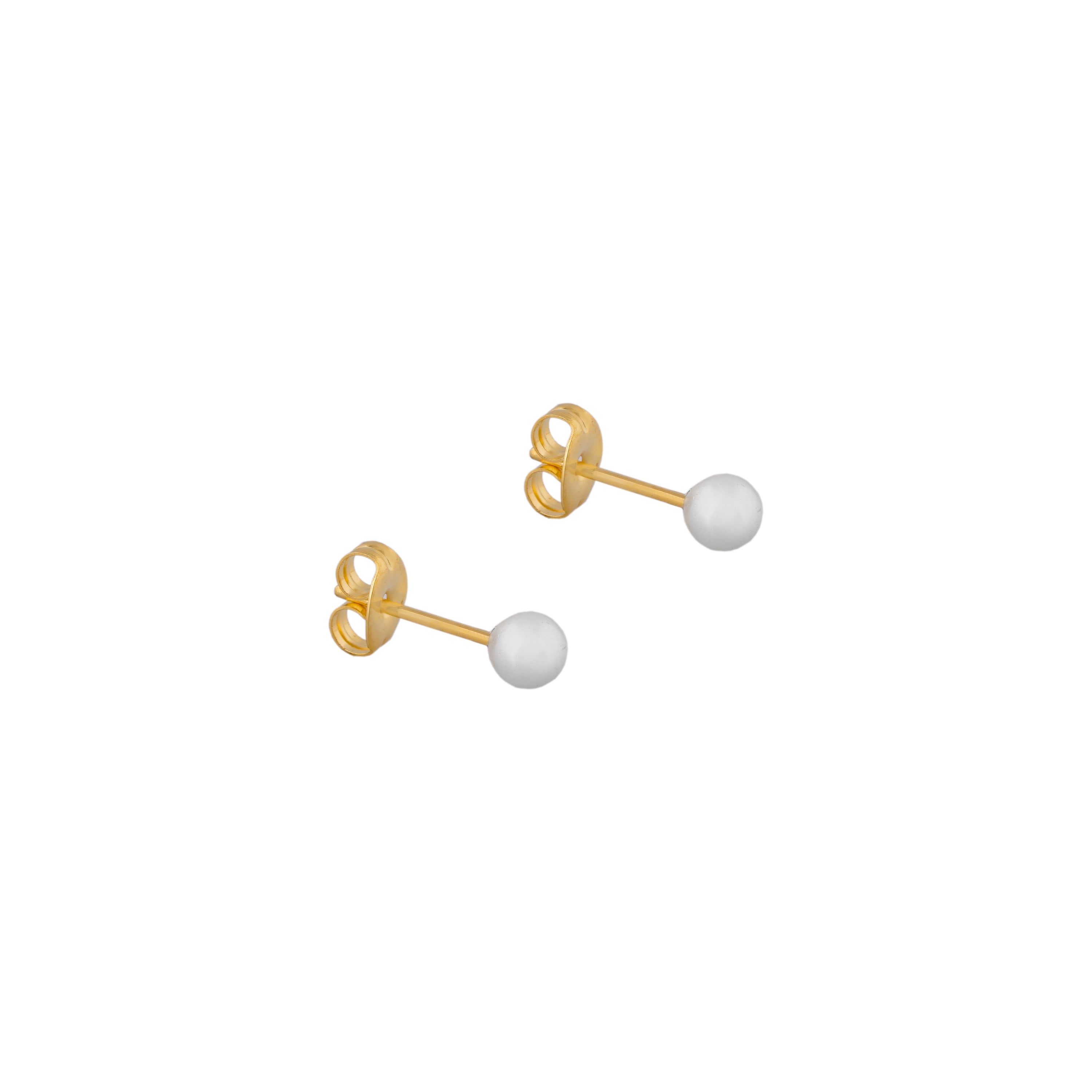 4MM White Pearl 24K Pure Gold Plated Ear Studs | MADE IN USA | Ideal for everyday wear