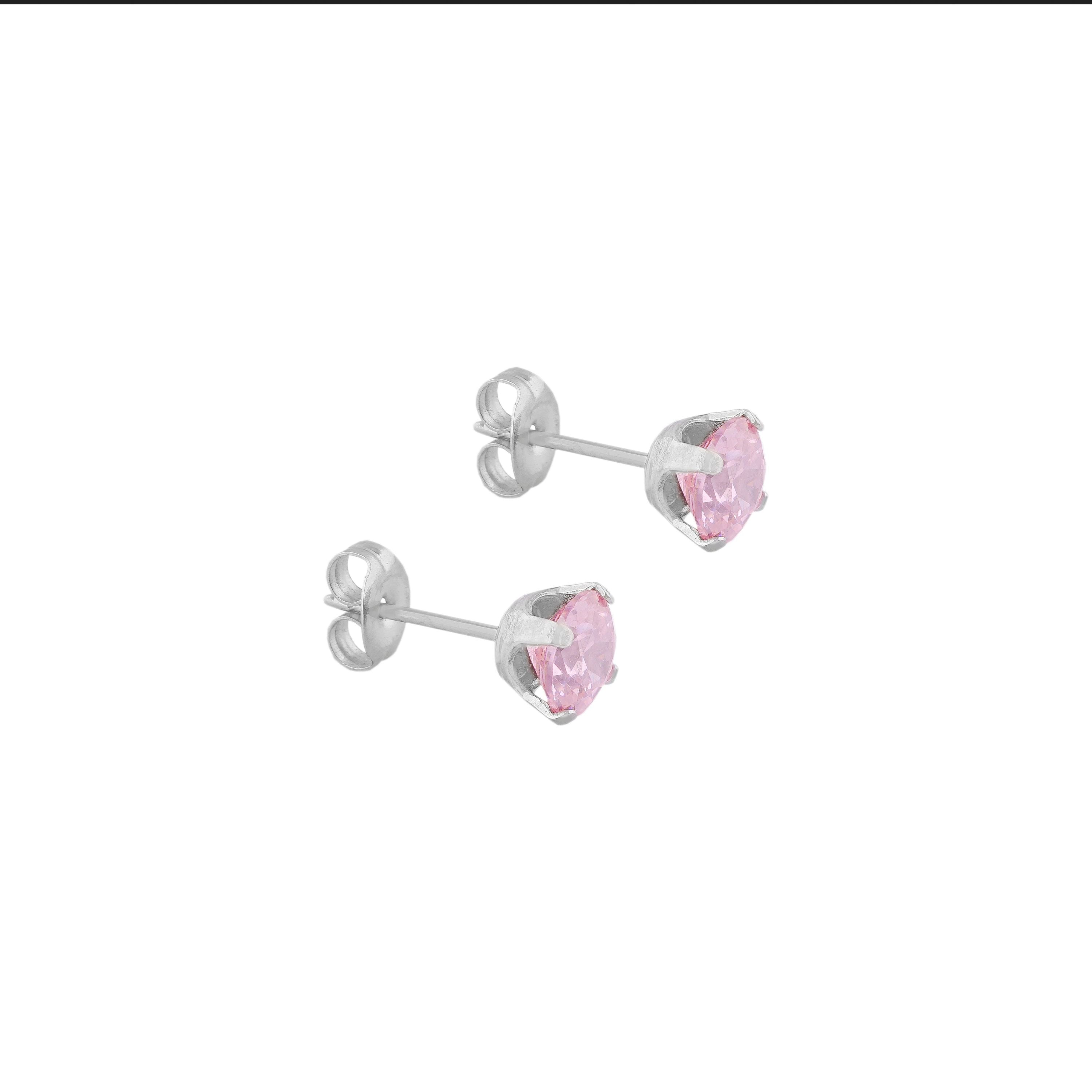 6MM Cubic Zirconia Pink Allergy free Stainless Steel Ear Studs | MADE IN USA | Ideal for everyday wear