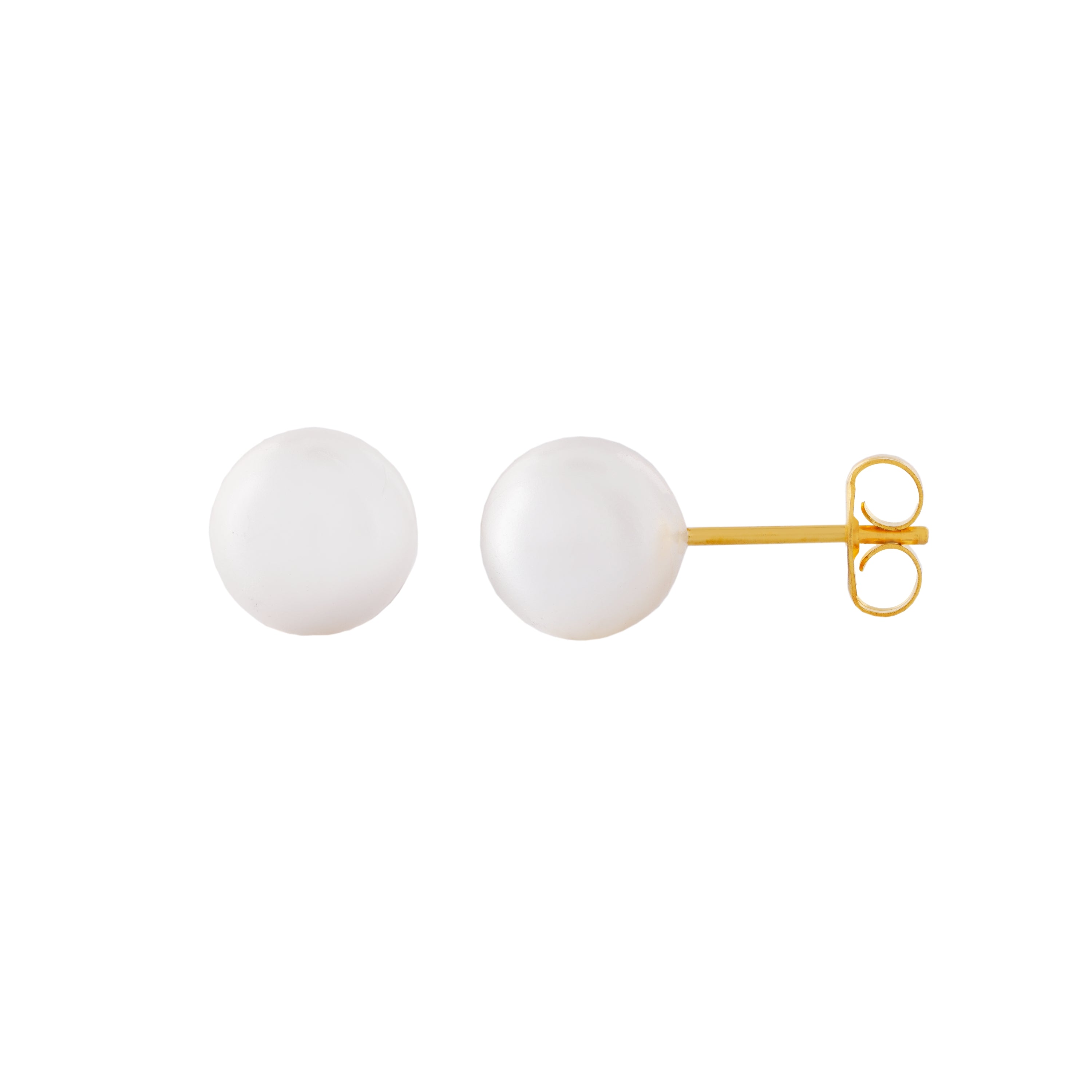 8MM White Pearl 24K Pure Gold Plated Ear Studs | MADE IN USA | Ideal for everyday wear