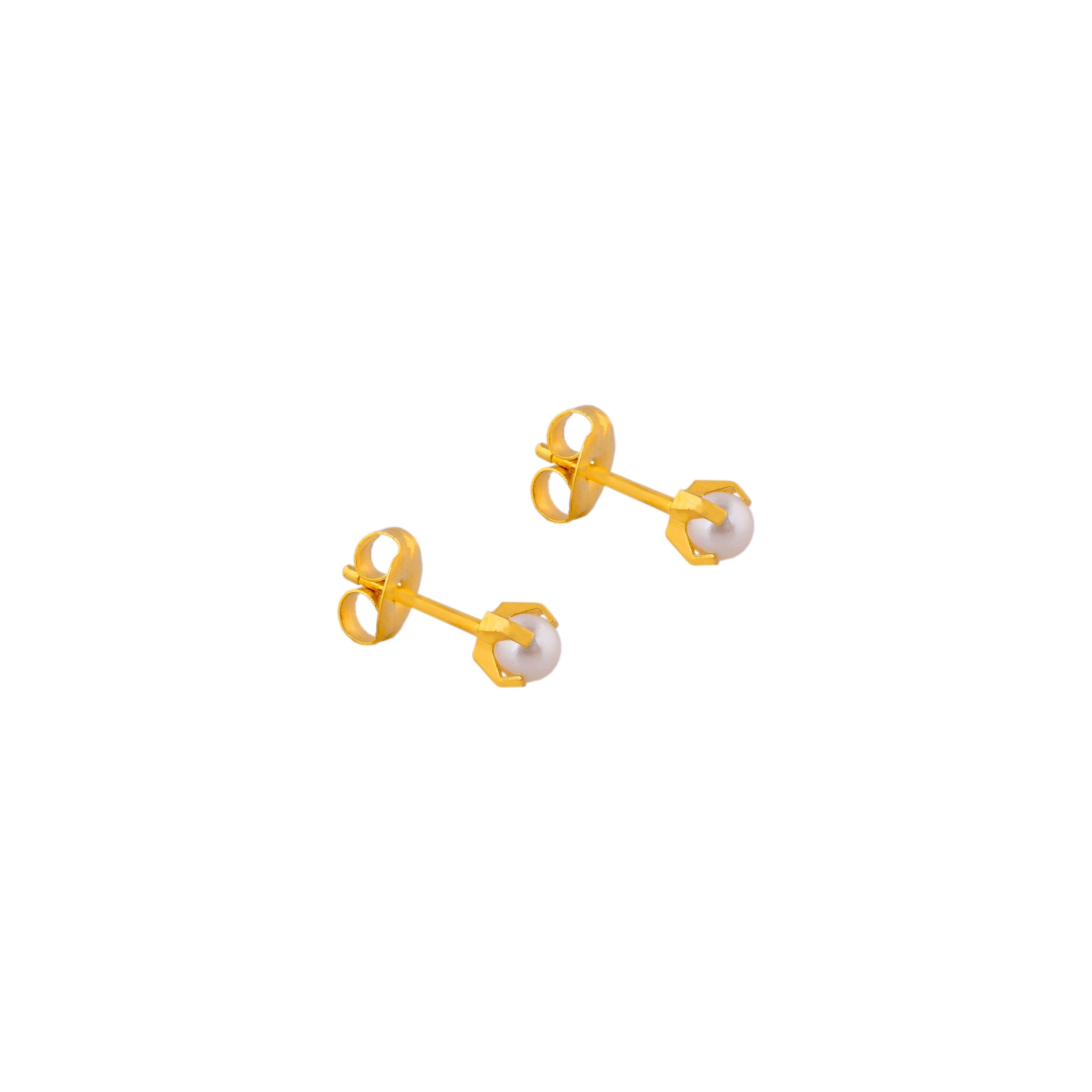 4MM White Pearl 24K Pure Gold Plated Ear Studs For Kids