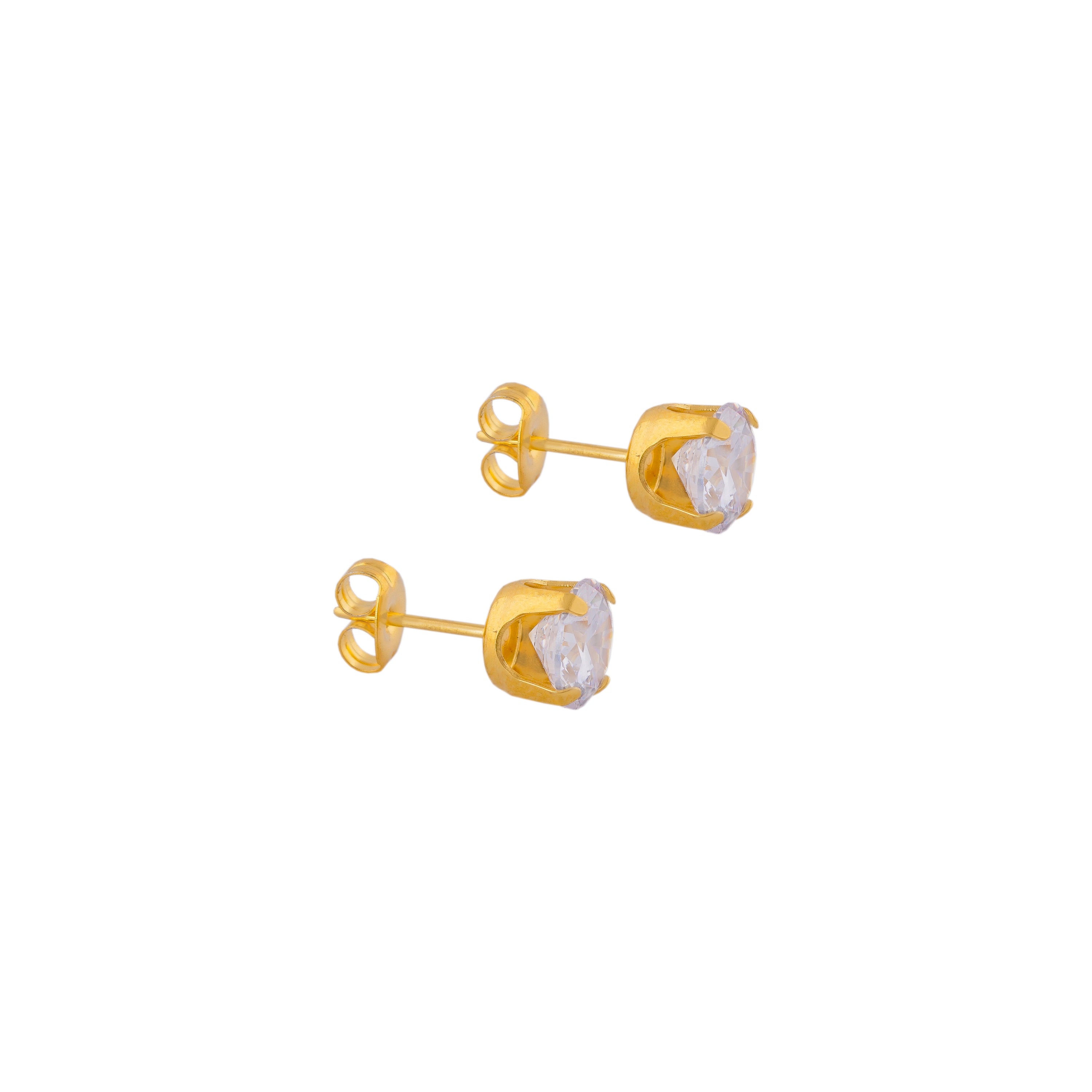 7MM Cubic Zirconia 24K Pure Gold Plated Ear Studs | MADE IN USA | Ideal for everyday wear