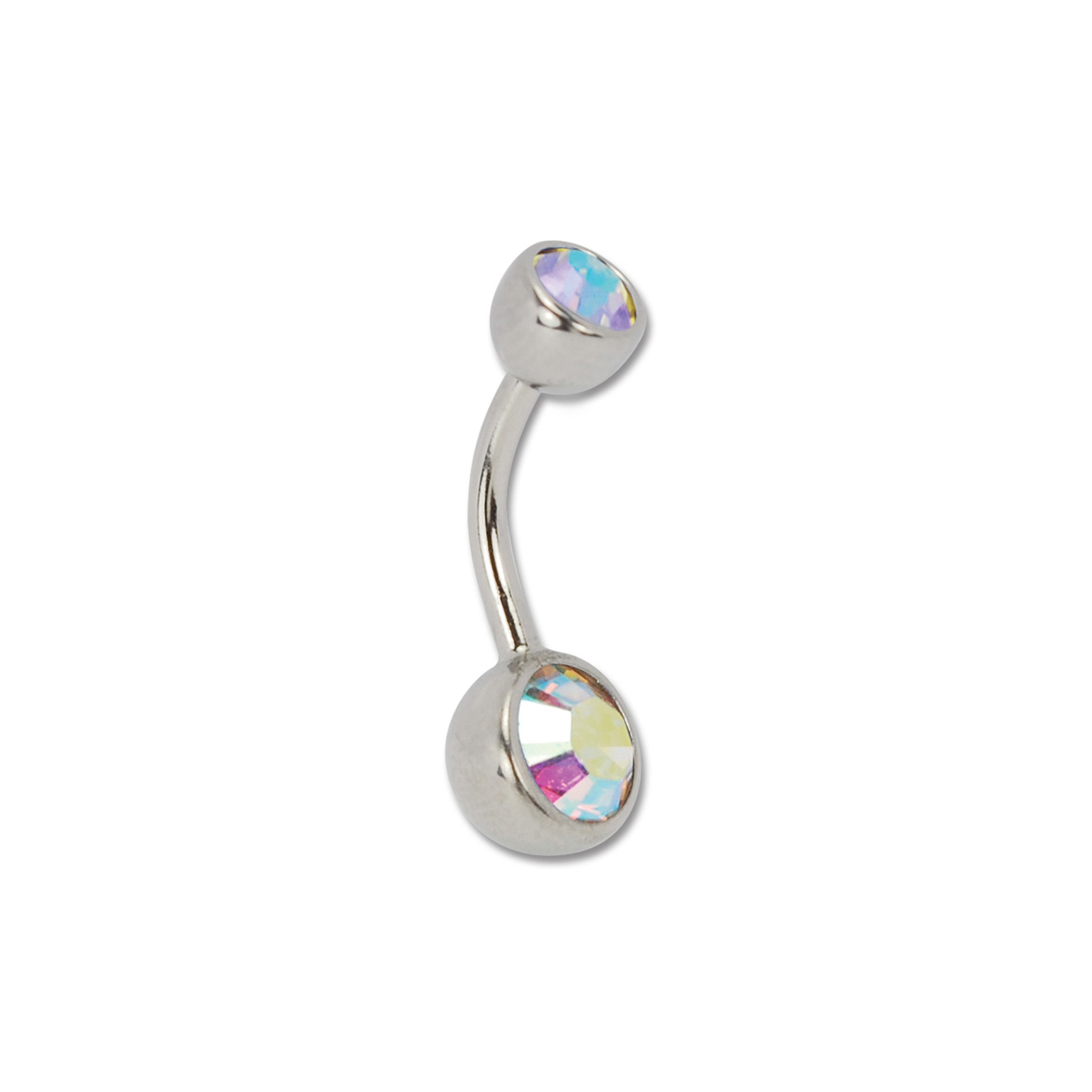 Eeddoo Titanium Curved Belly Button Piercing – 1.6mm X 10mm – Aquamarine Crystal Silver – Germany