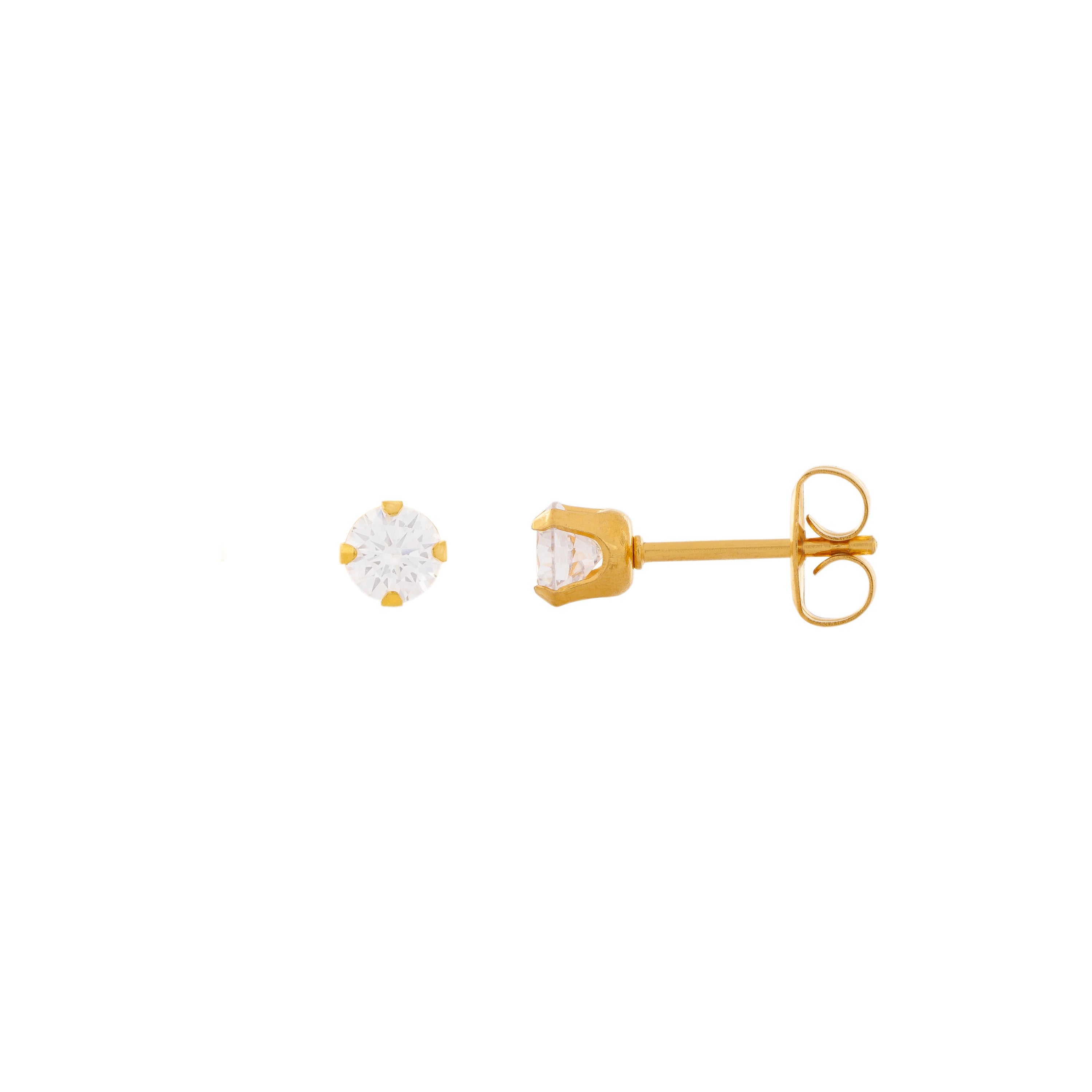 3MM Cubic Zirconia 24K Pure Gold Plated Ear Studs For Kids