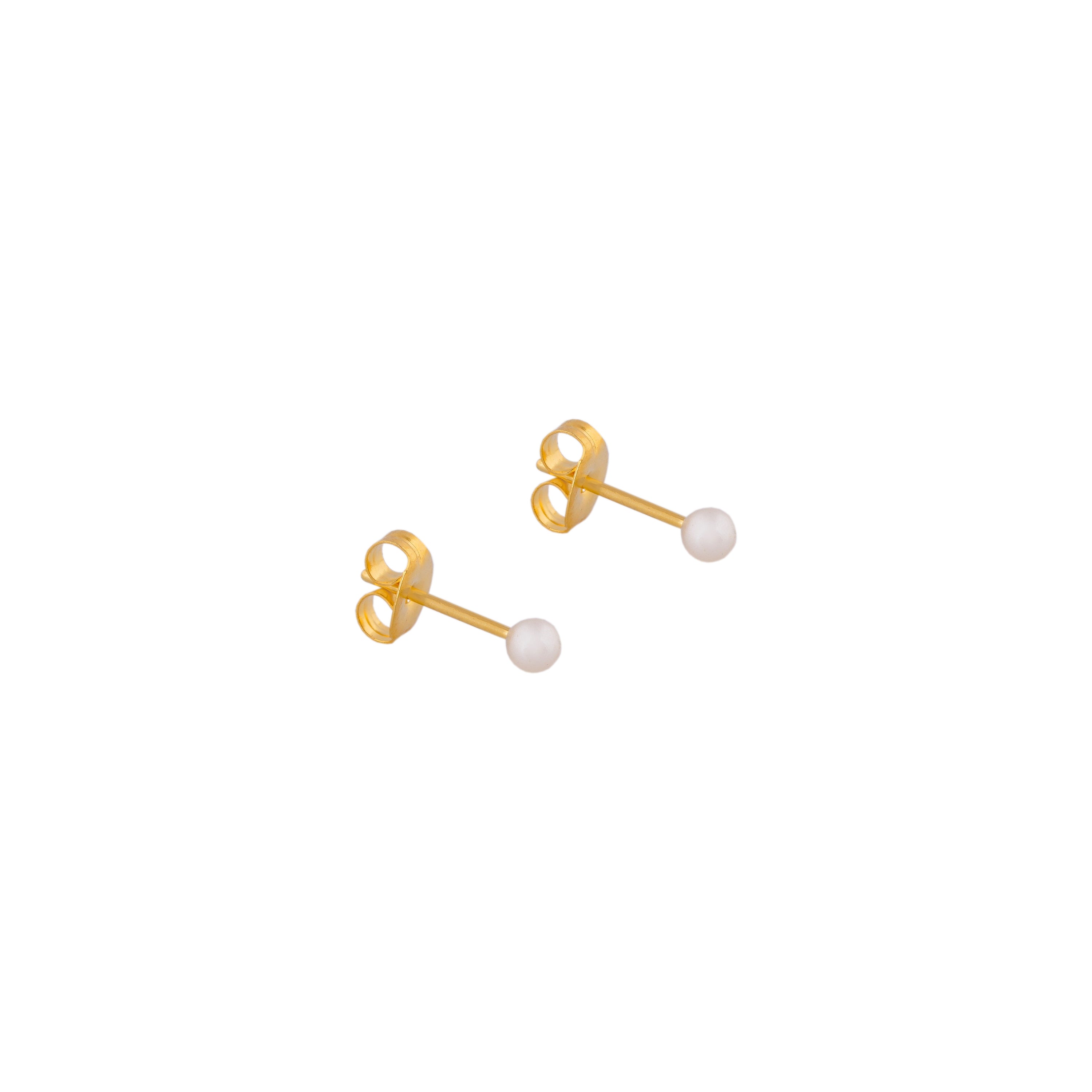 3MM White Pearl 24K Pure Gold Plated Ear Studs | MADE IN USA | Ideal for everyday wear