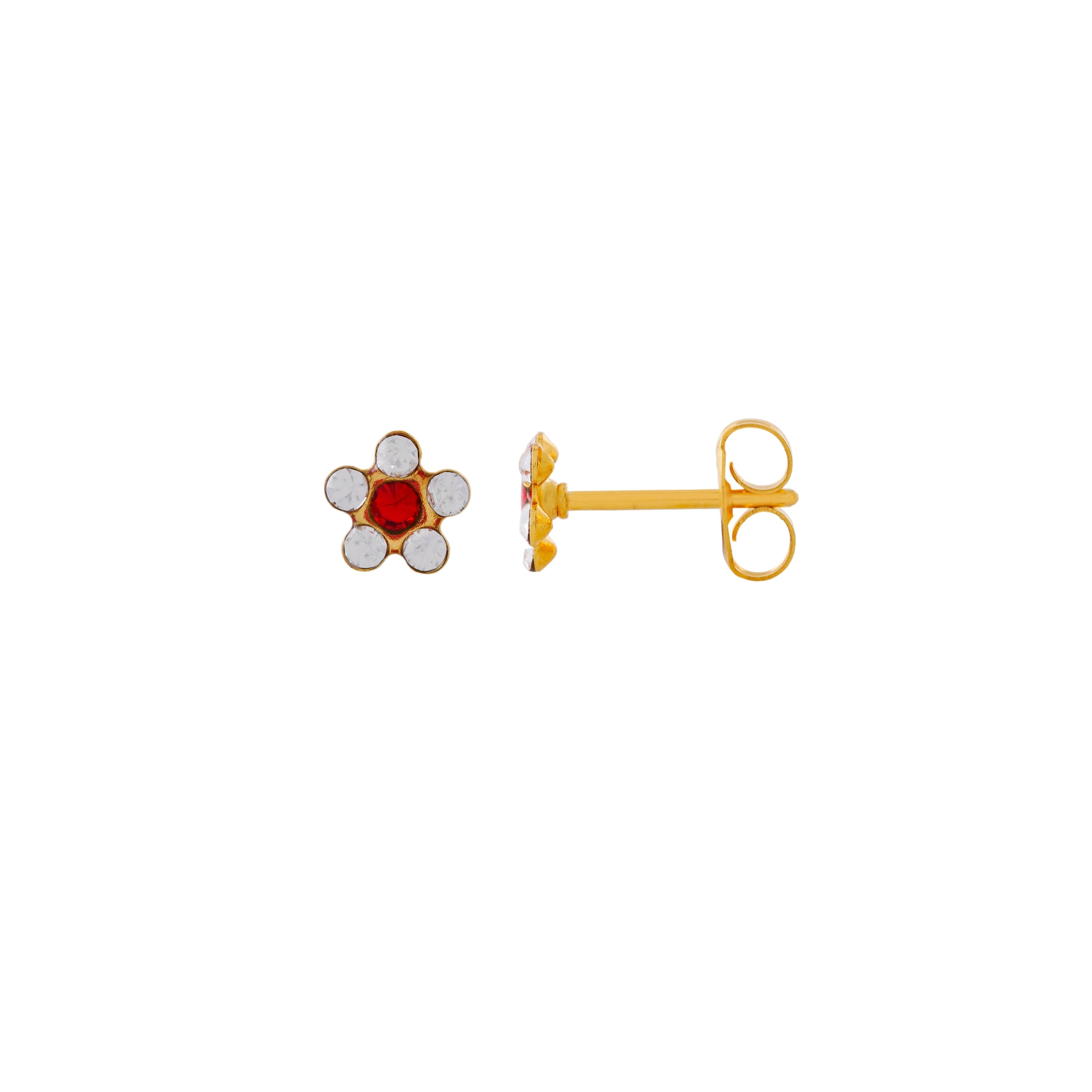 Daisy April Crystal -July Ruby 24K Pure Gold Plated Ear Studs For Kids