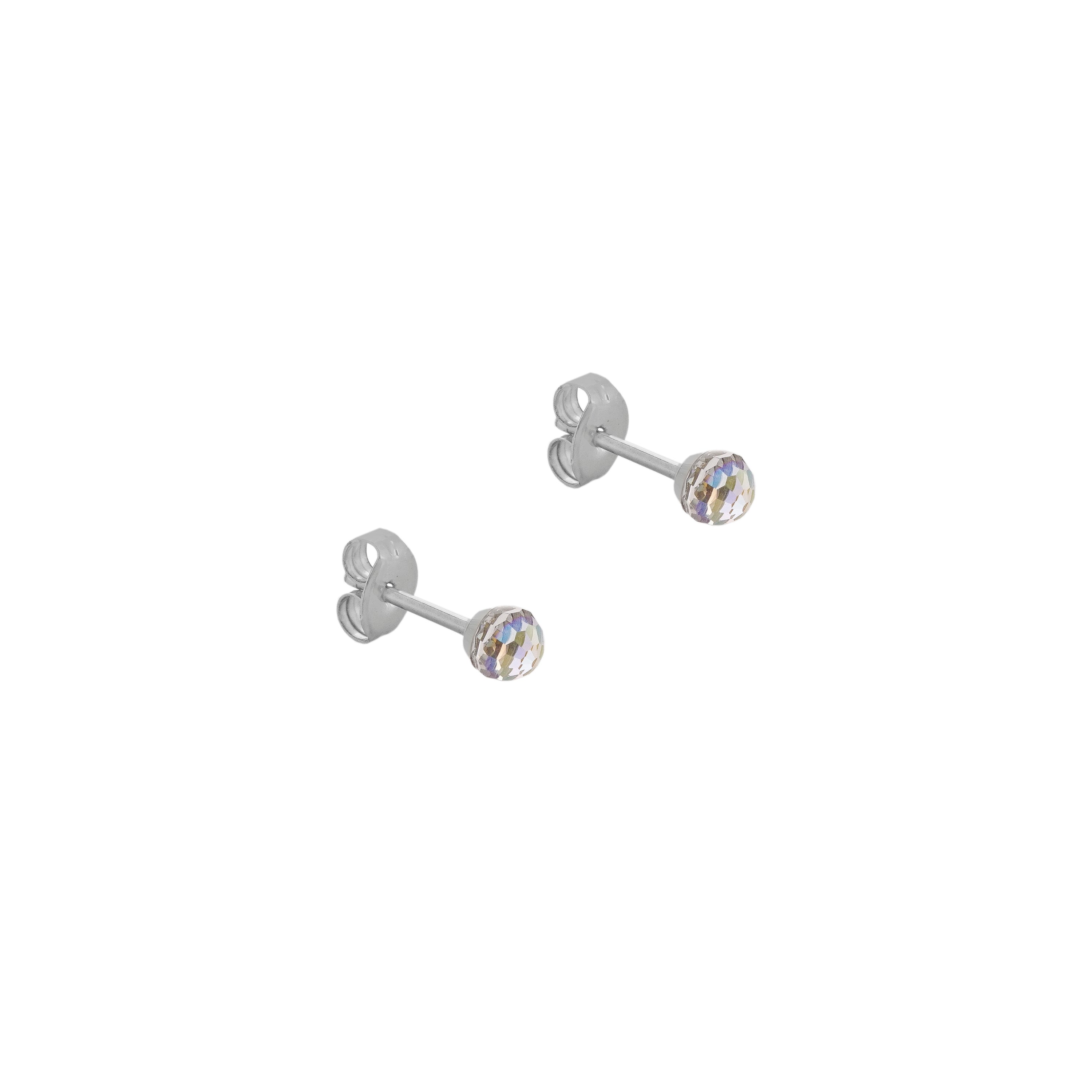 4MM Ab/Rainbow Crystal Ball Allergy free Stainless Steel Ear Studs For Kids