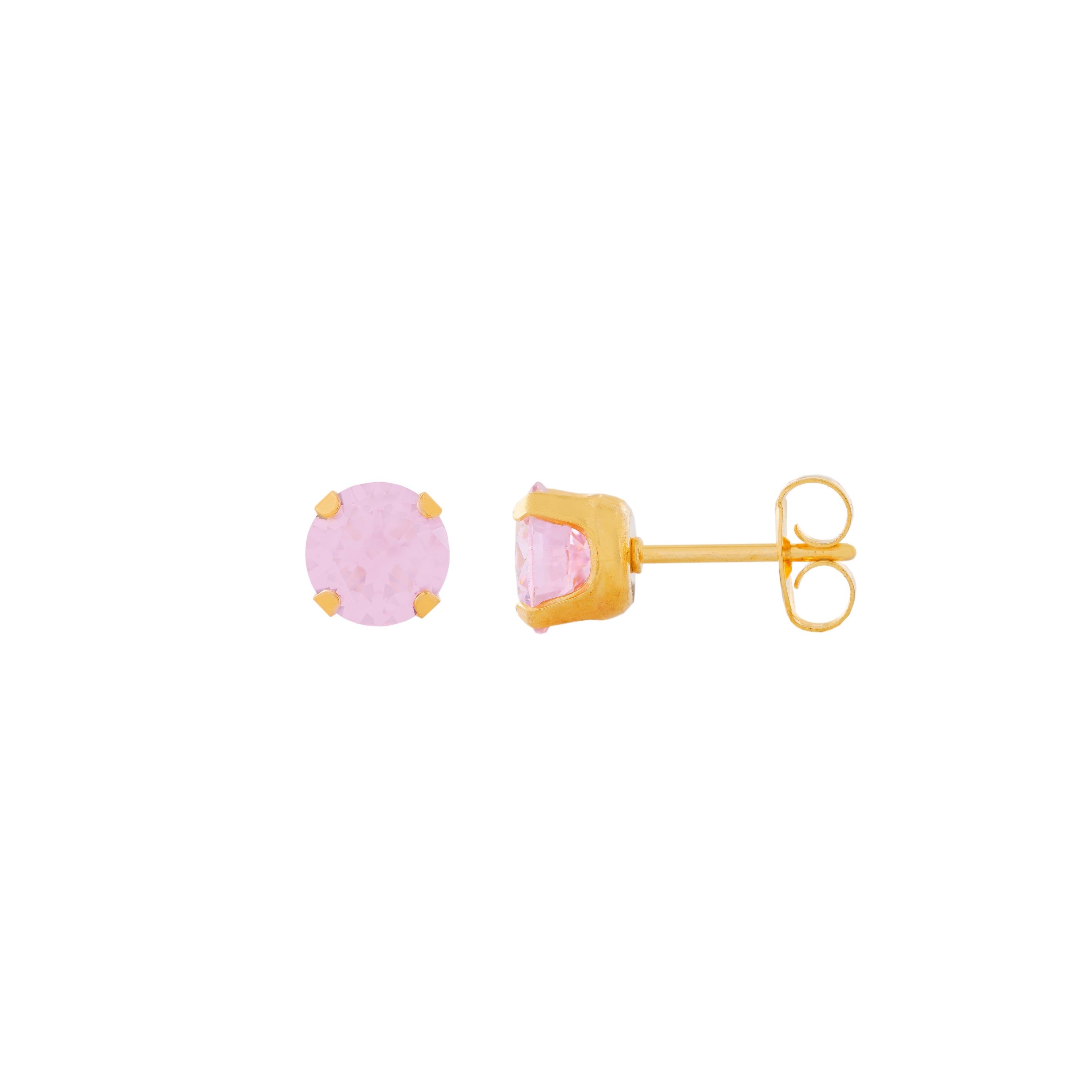6MM Pink Cubic Zirconia 24K Pure Gold Plated Ear Studs | MADE IN USA | Ideal for everyday wear