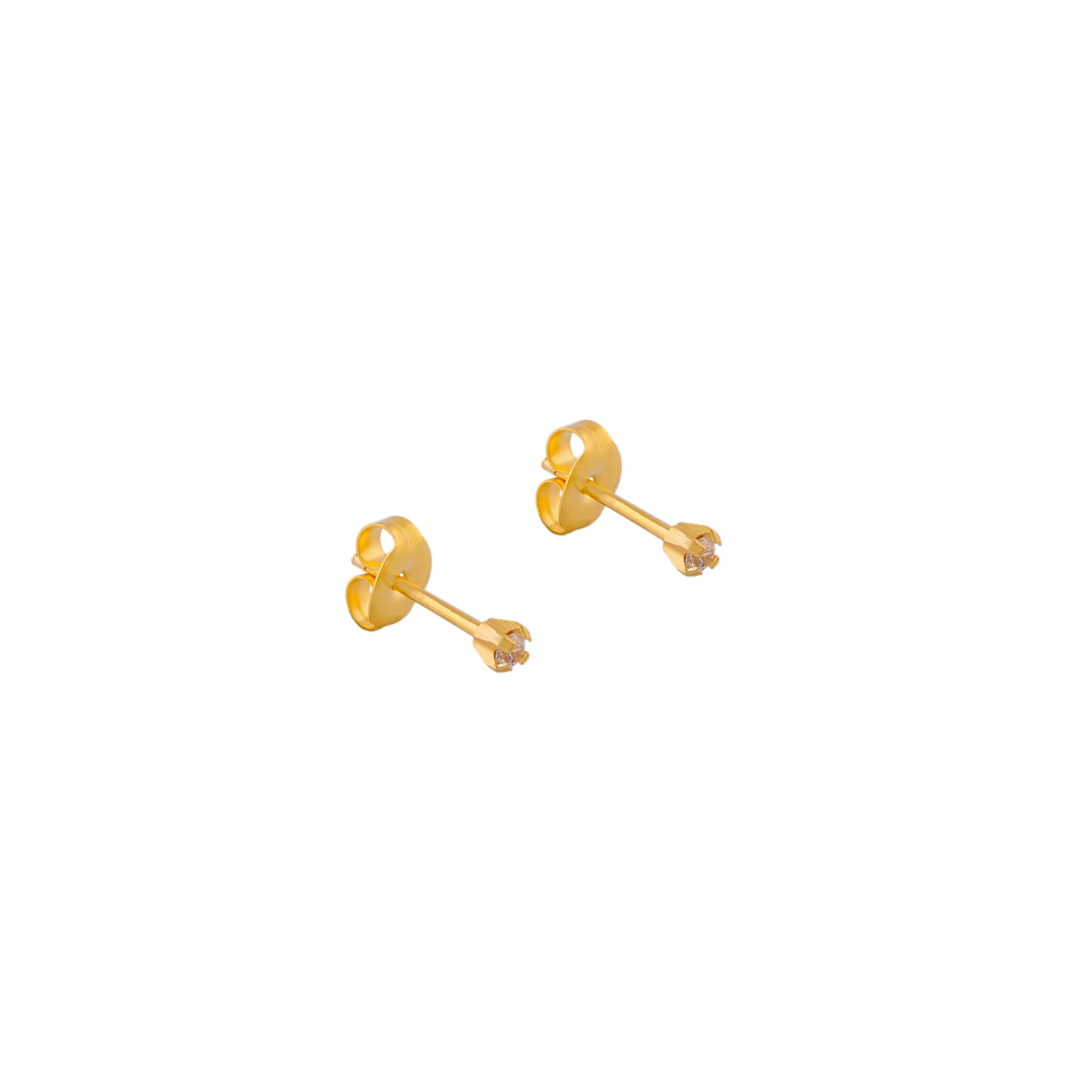 2MM Cubic Zirconia 24K Pure Gold Plated Ear Studs For Kids