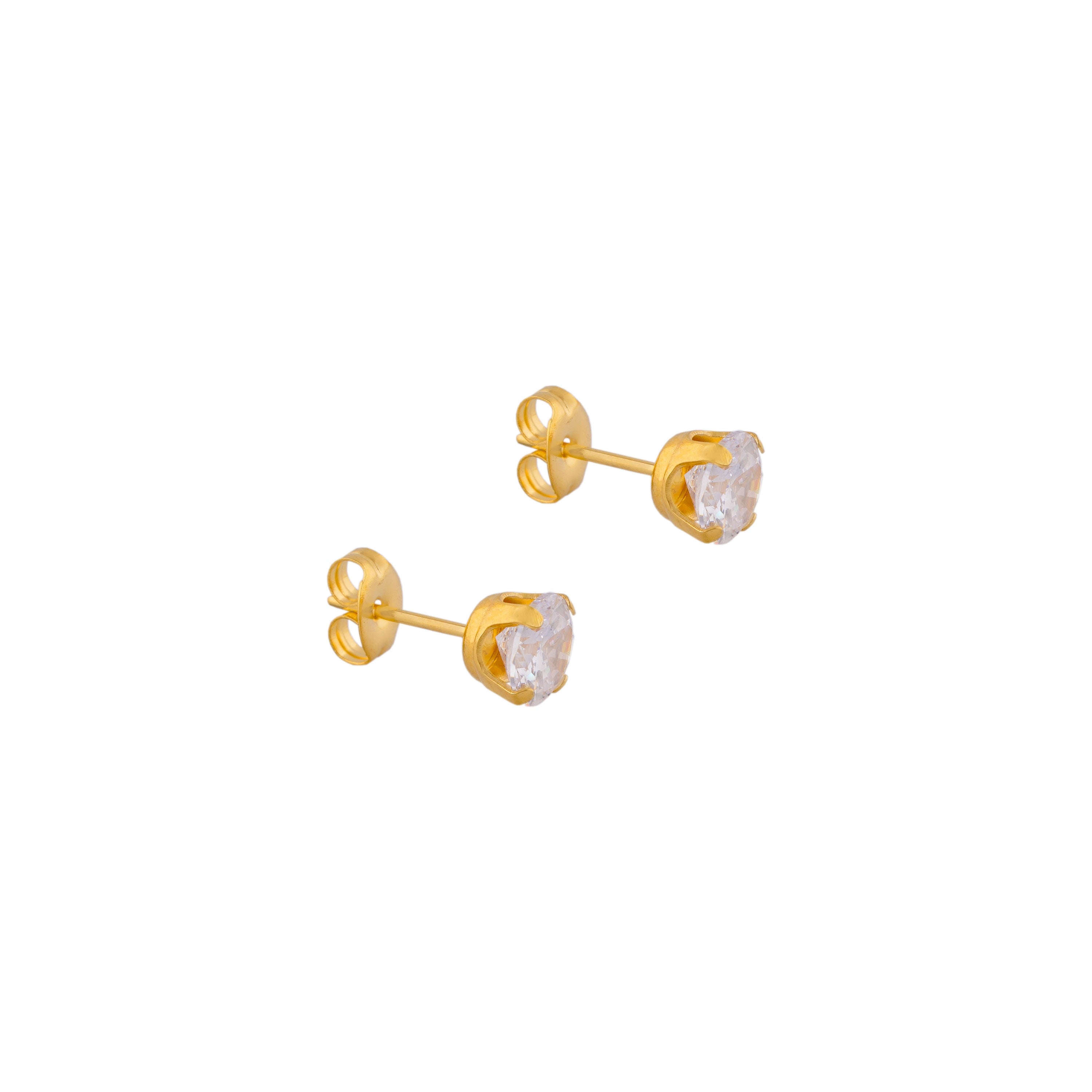 6MM Cubic Zirconia 24K Pure Gold Plated Ear Studs | MADE IN USA | Ideal for everyday wear