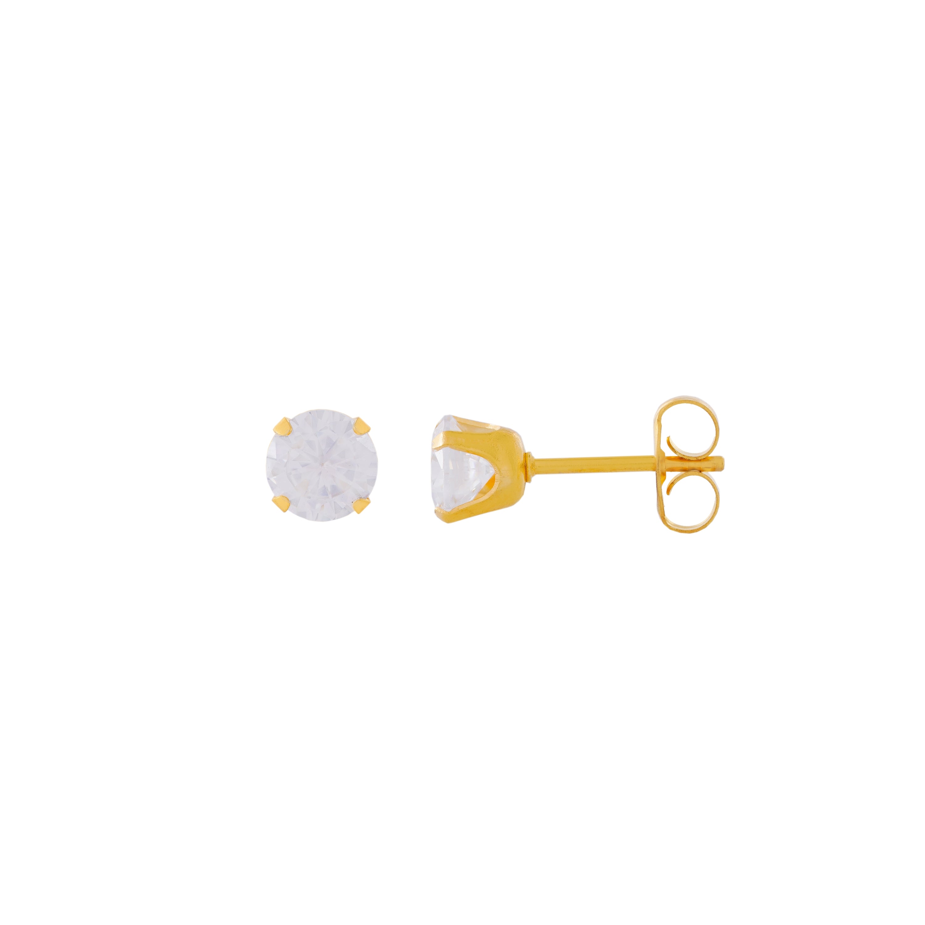 5MM Cubic Zirconia 24K Pure Gold Plated Ear Studs | MADE IN USA | Ideal for everyday wear