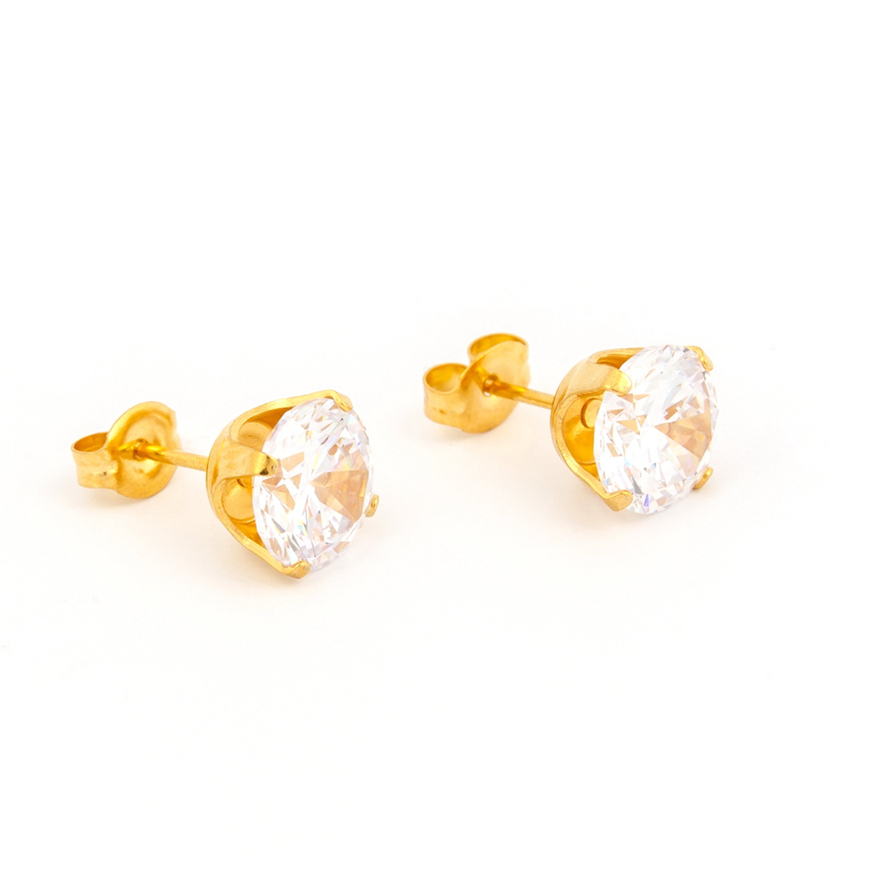 8MM Cubic Zirconia 24K Pure Gold Plated Ear Studs | MADE IN USA | Ideal for everyday wear