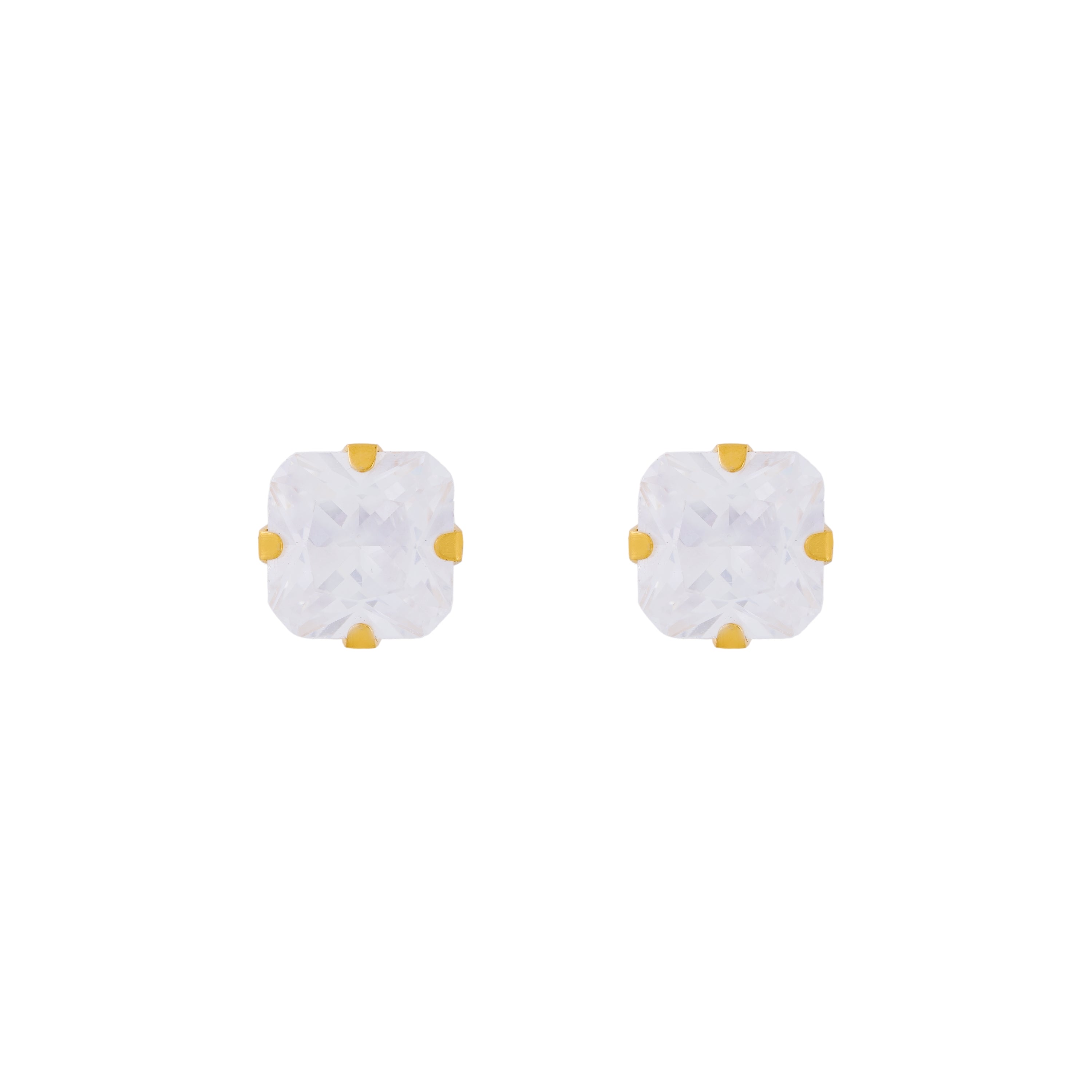 8X8MM Cubic Zirconia Princess Cut 24K Pure Gold Plated Ear Studs | MADE IN USA | Ideal for everyday wear