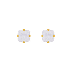 8X8MM Cubic Zirconia Princess Cut 24K Pure Gold Plated Ear Studs | MADE IN USA | Ideal for everyday wear