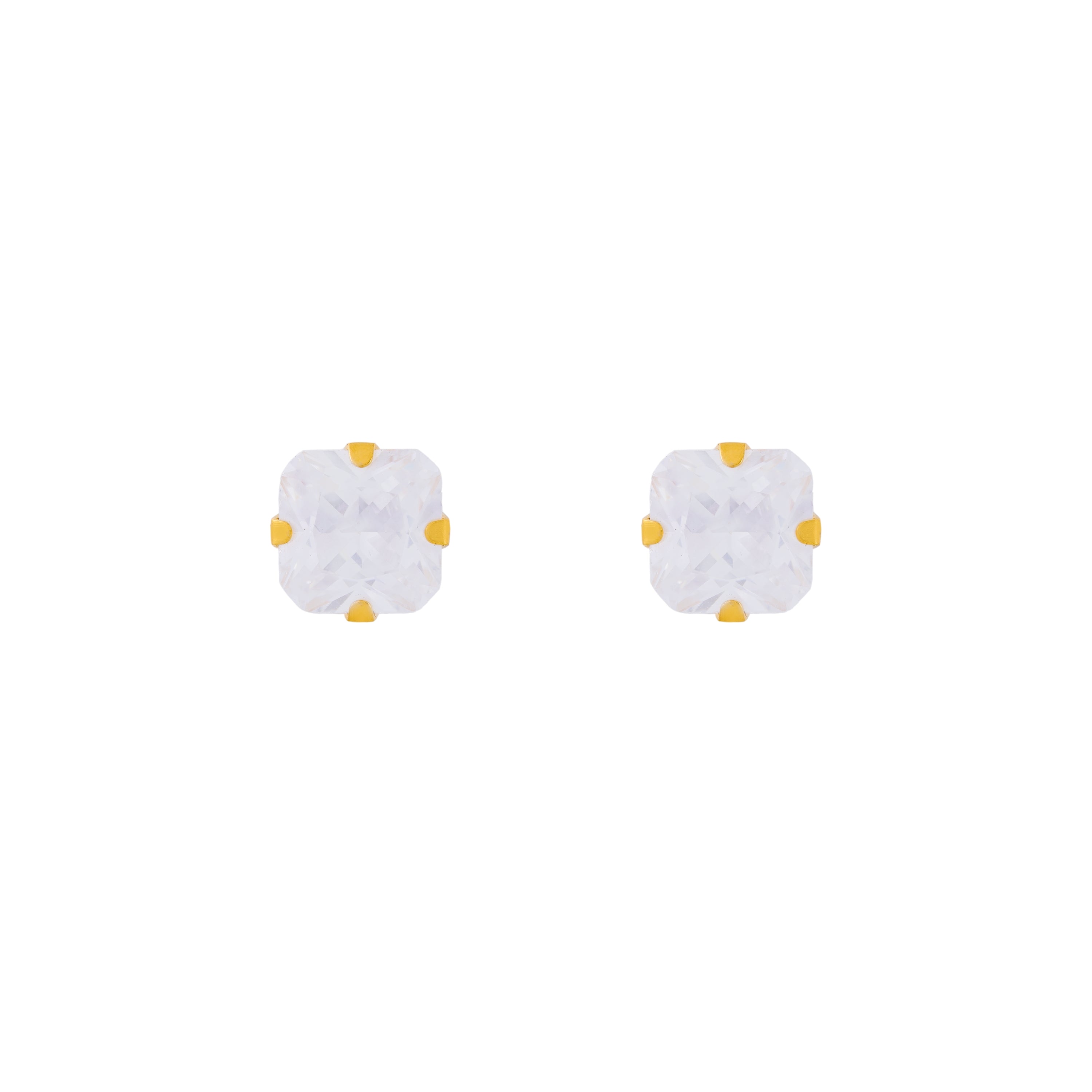 7X7MM Cubic Zirconia Princess Cut 24K Pure Gold Plated Ear Studs | MADE IN USA | Ideal for everyday wear