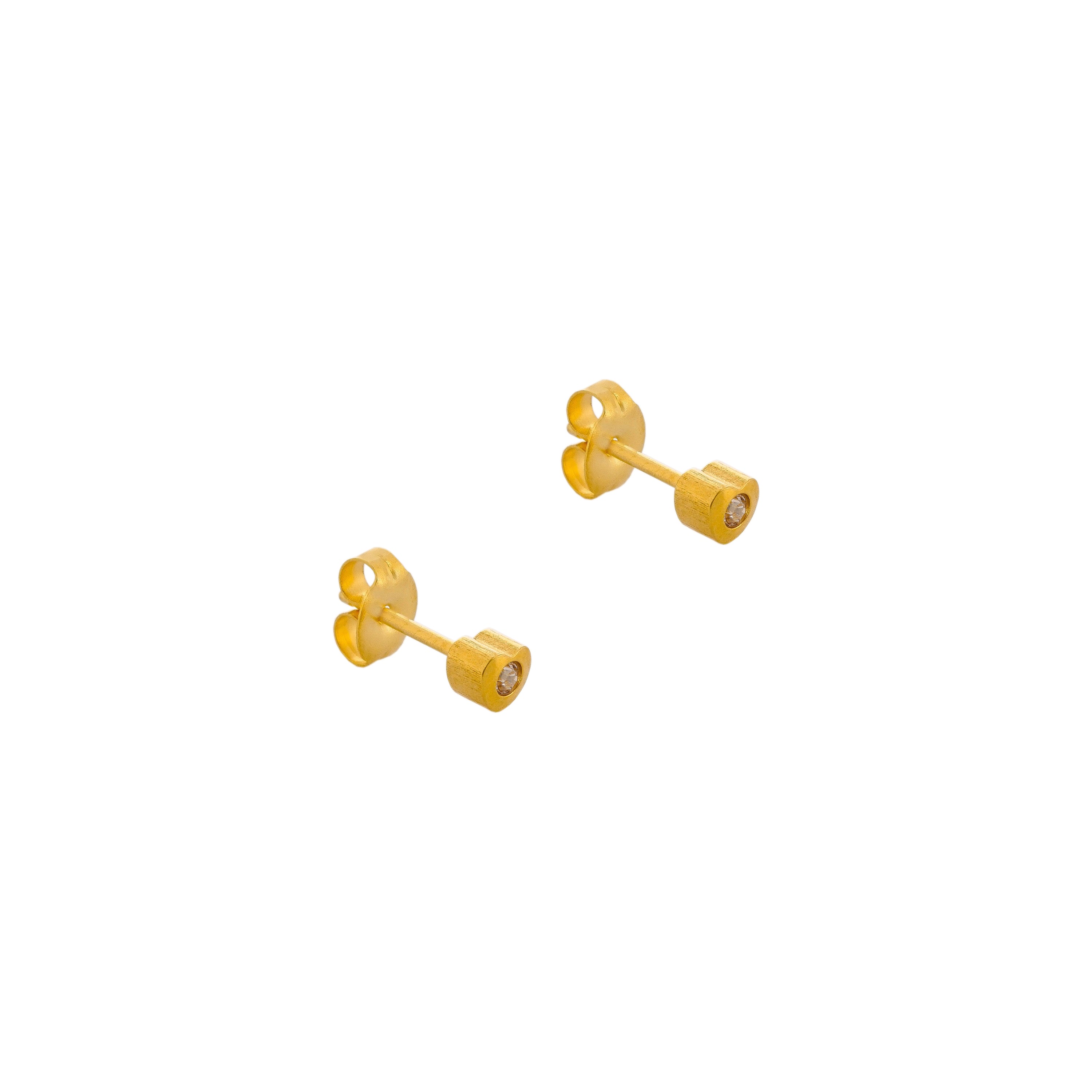 4MM Heartlite April Crystal 24K Pure Gold Plated Ear Studs For Kids