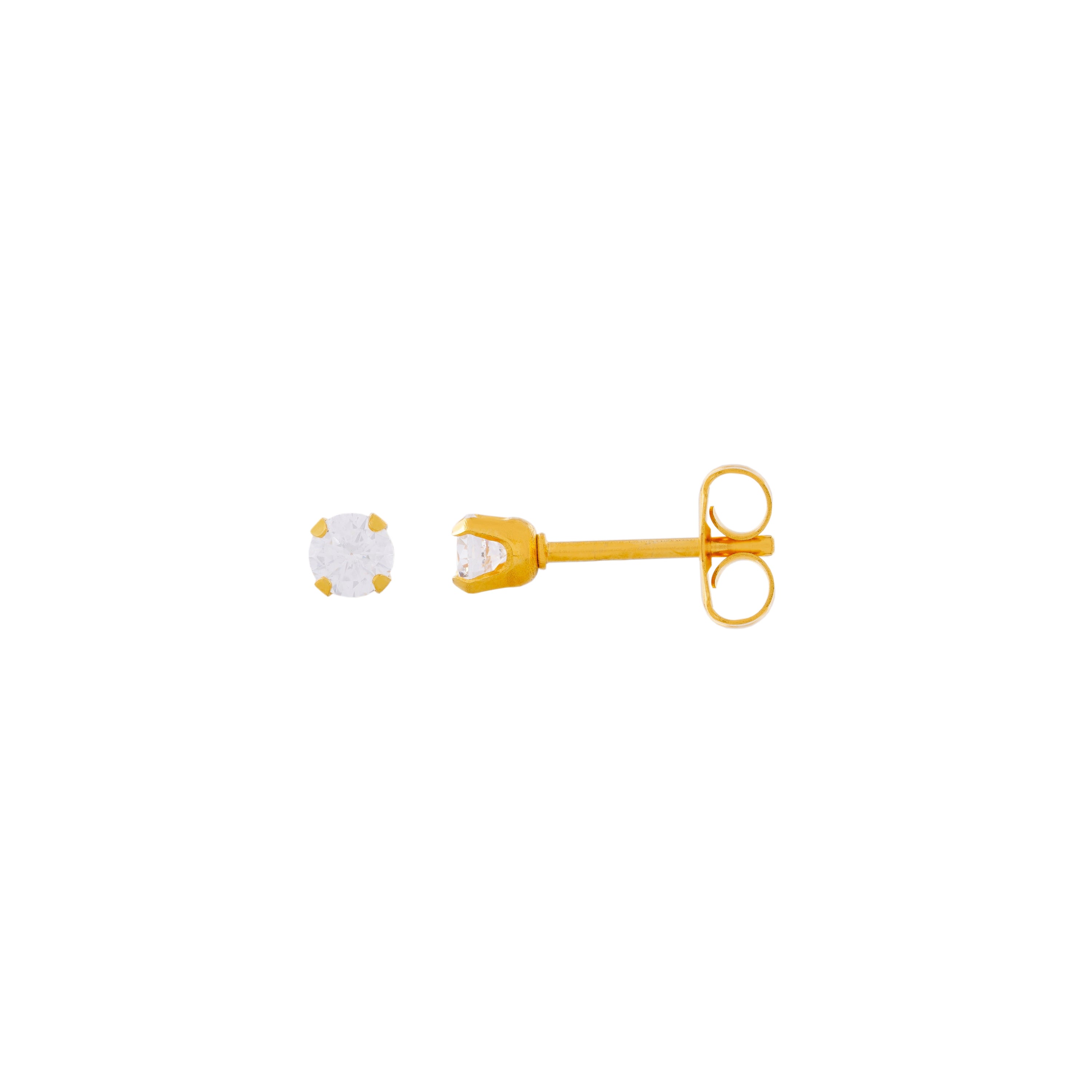 4MM Cubic Zirconia 24K Pure Gold Plated Ear Studs For Kids