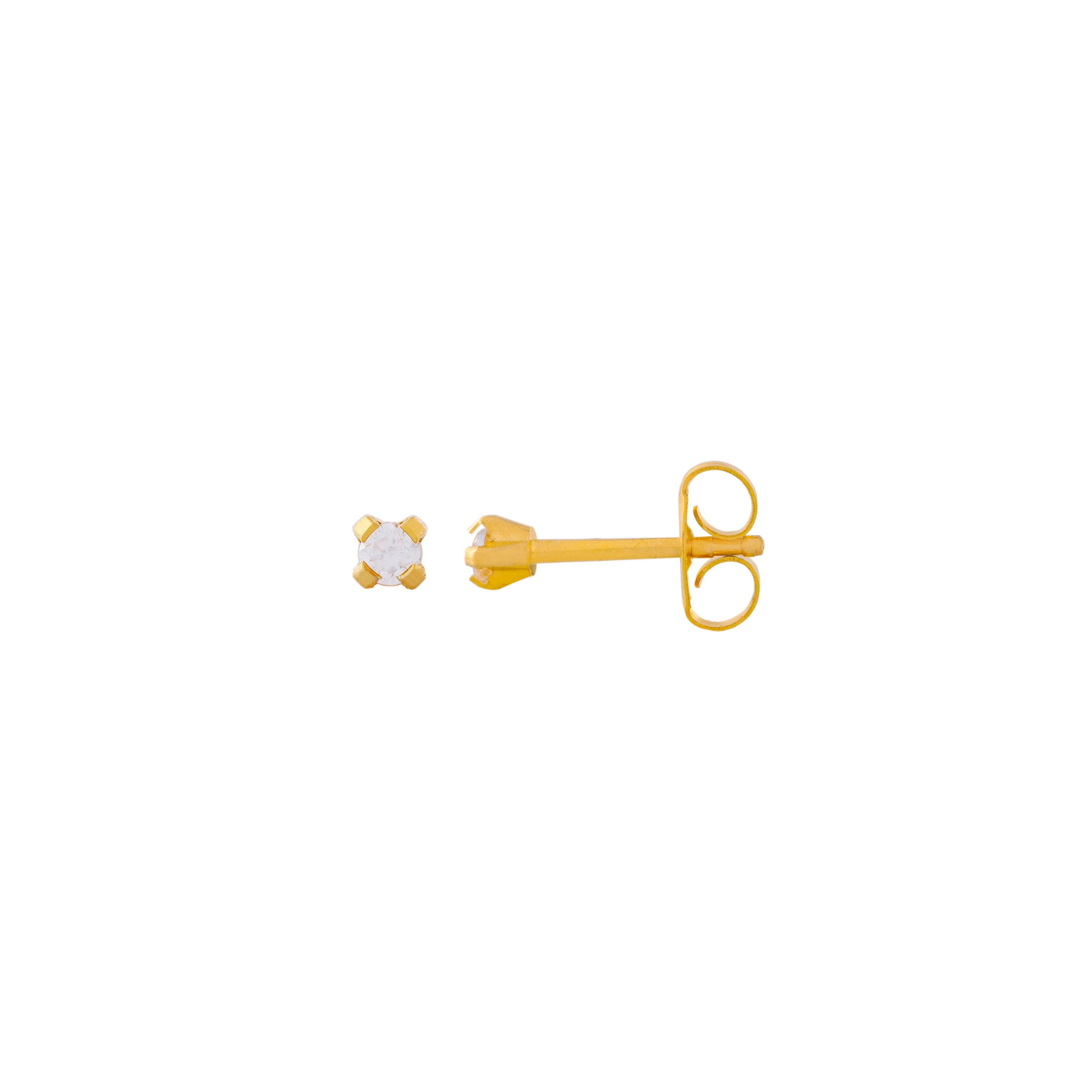 2MM Cubic Zirconia 24K Pure Gold Plated Ear Studs For Kids