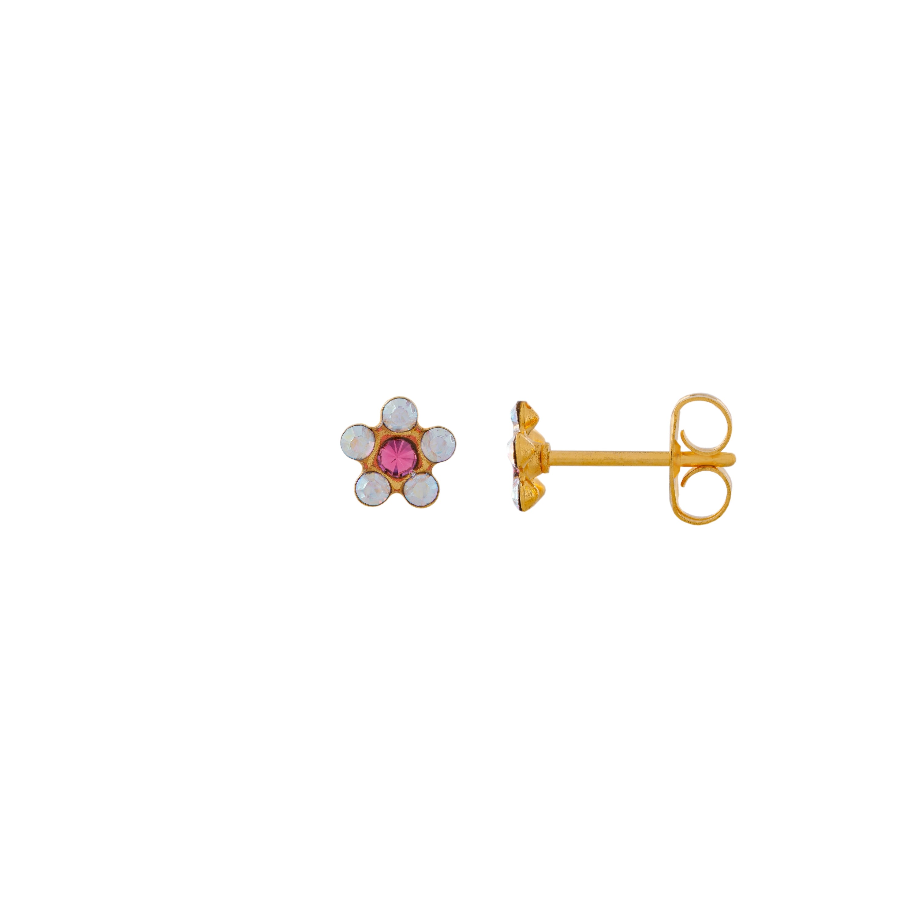 Daisy Ab Crystal-Rose 24K Pure Gold Plated Ear Studs | MADE IN USA | Ideal for everyday wear