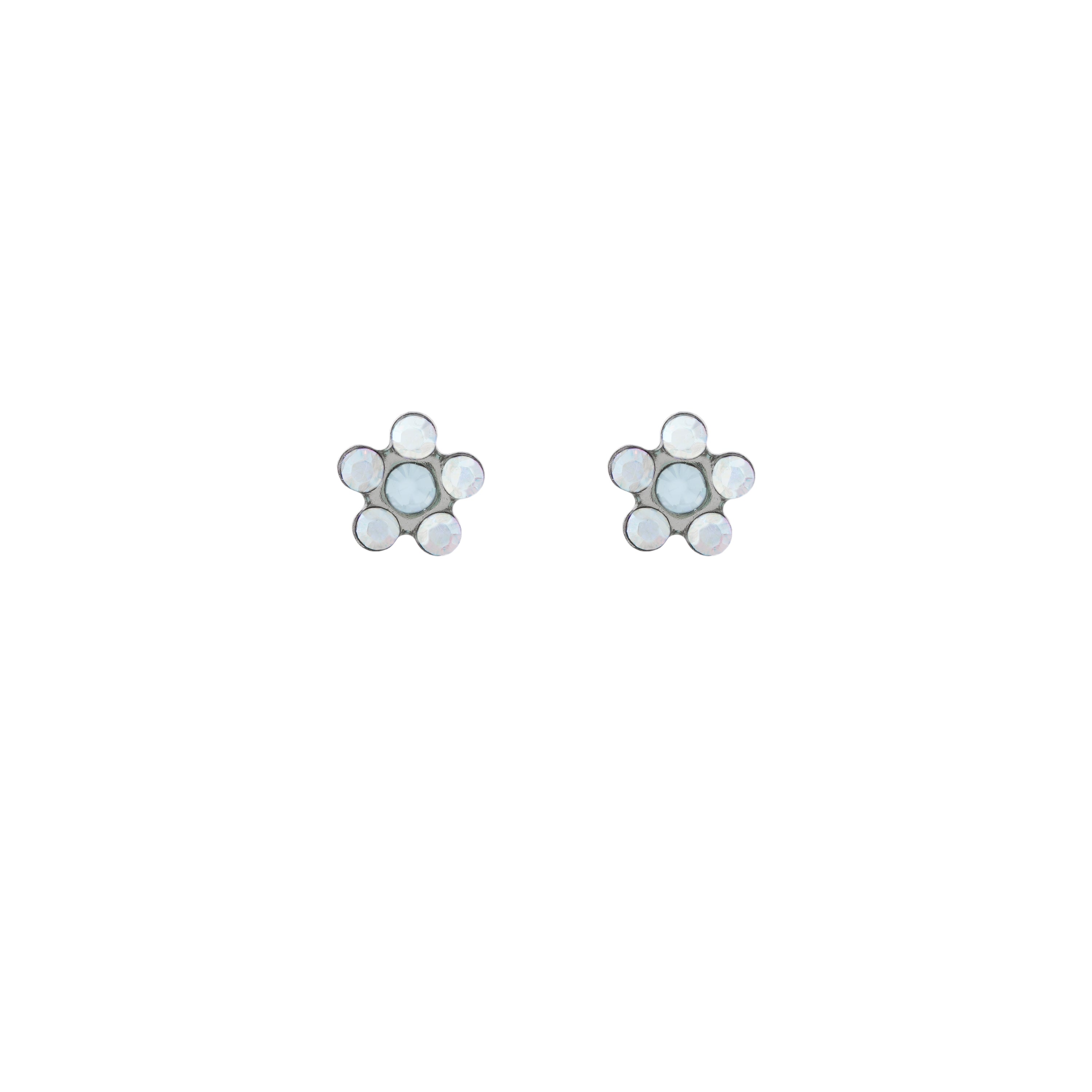 Daisy Ab Crystal-March Aquamarine Allergy-free Stainless Steel Ear Studs For Kids