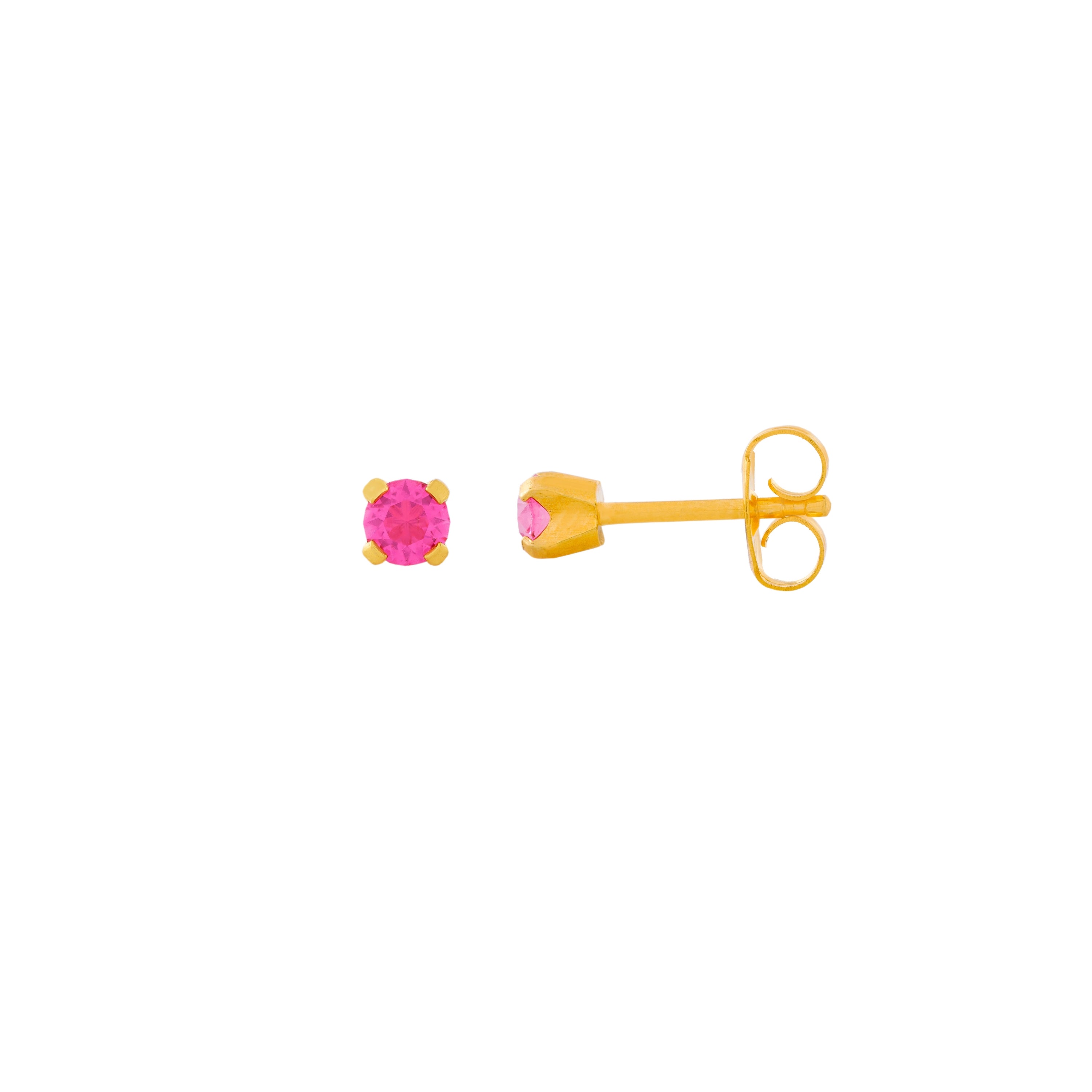 3MM Ð October Rose Birthstone 24K Pure Gold Plated Ear Studs For Kids
