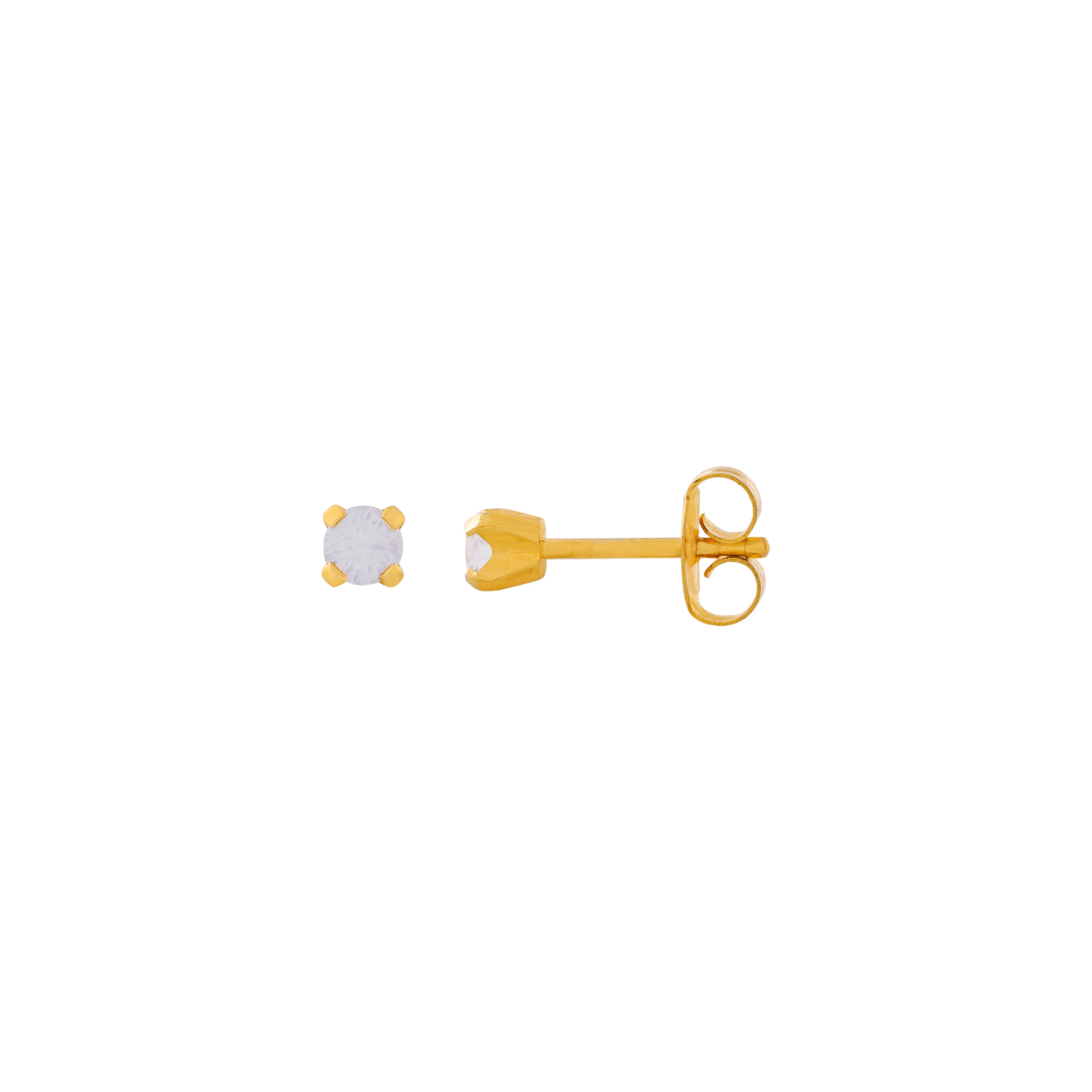 3MM Cubic Zirconia 24K Pure Gold Plated Ear Studs | MADE IN USA | Ideal for everyday wear