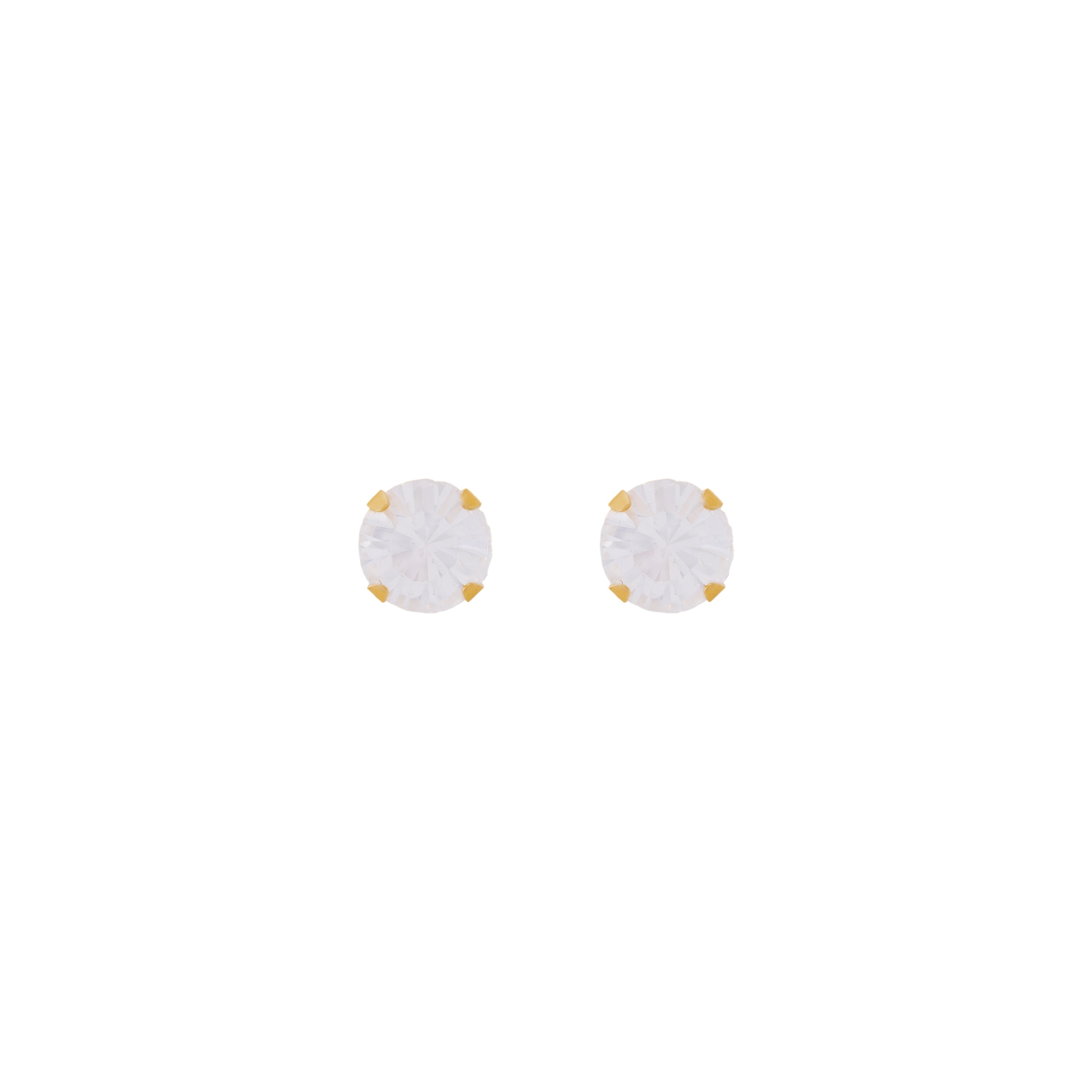 5MM Apr Crystal 24K Pure Gold Plated Ear Stud | MADE IN USA | Ideal for everyday wear